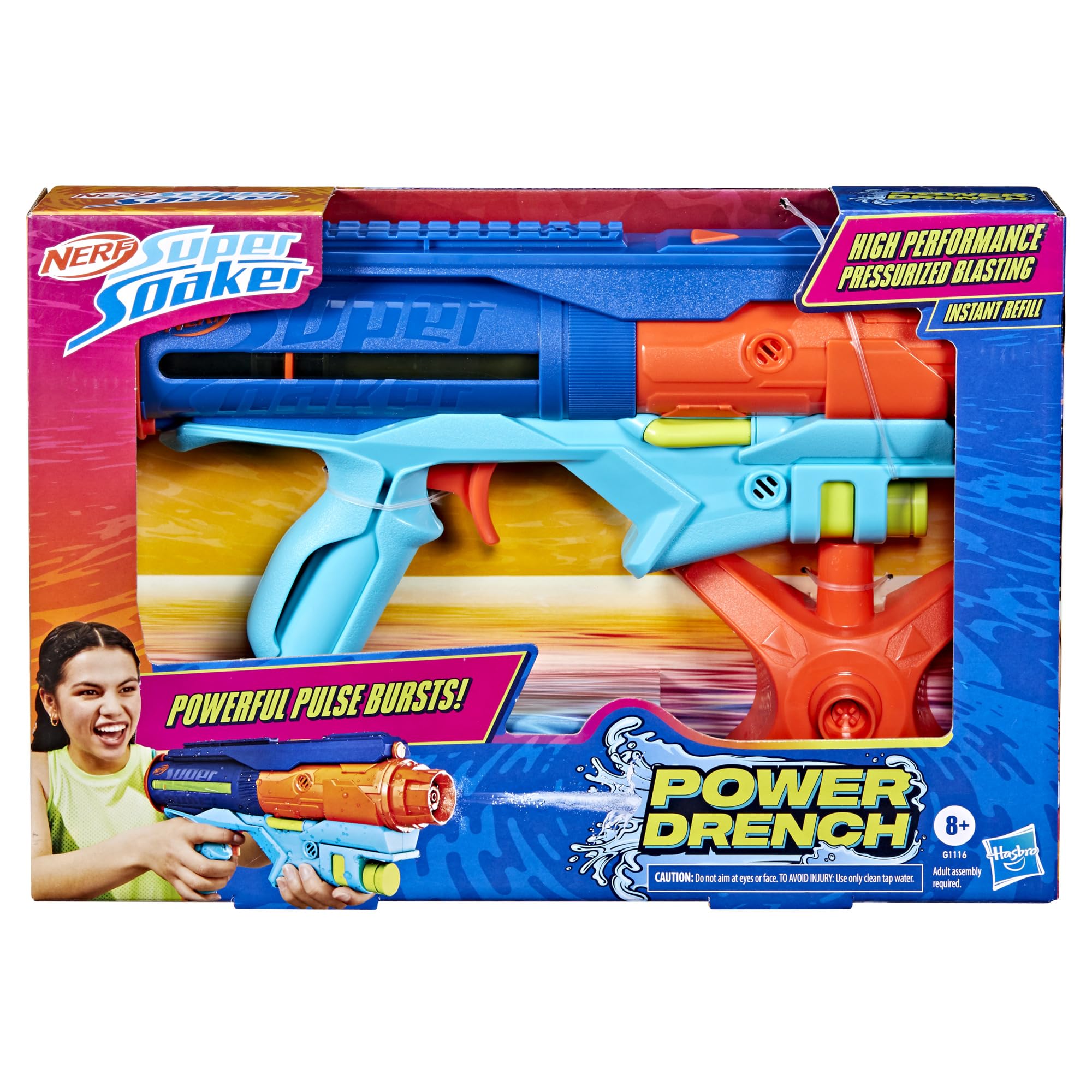 Nerf Super Soaker Power Drench Water Blaster, High Performance Pressurized Blasting, Easy Fill Station, Water Toys, Ages 8+