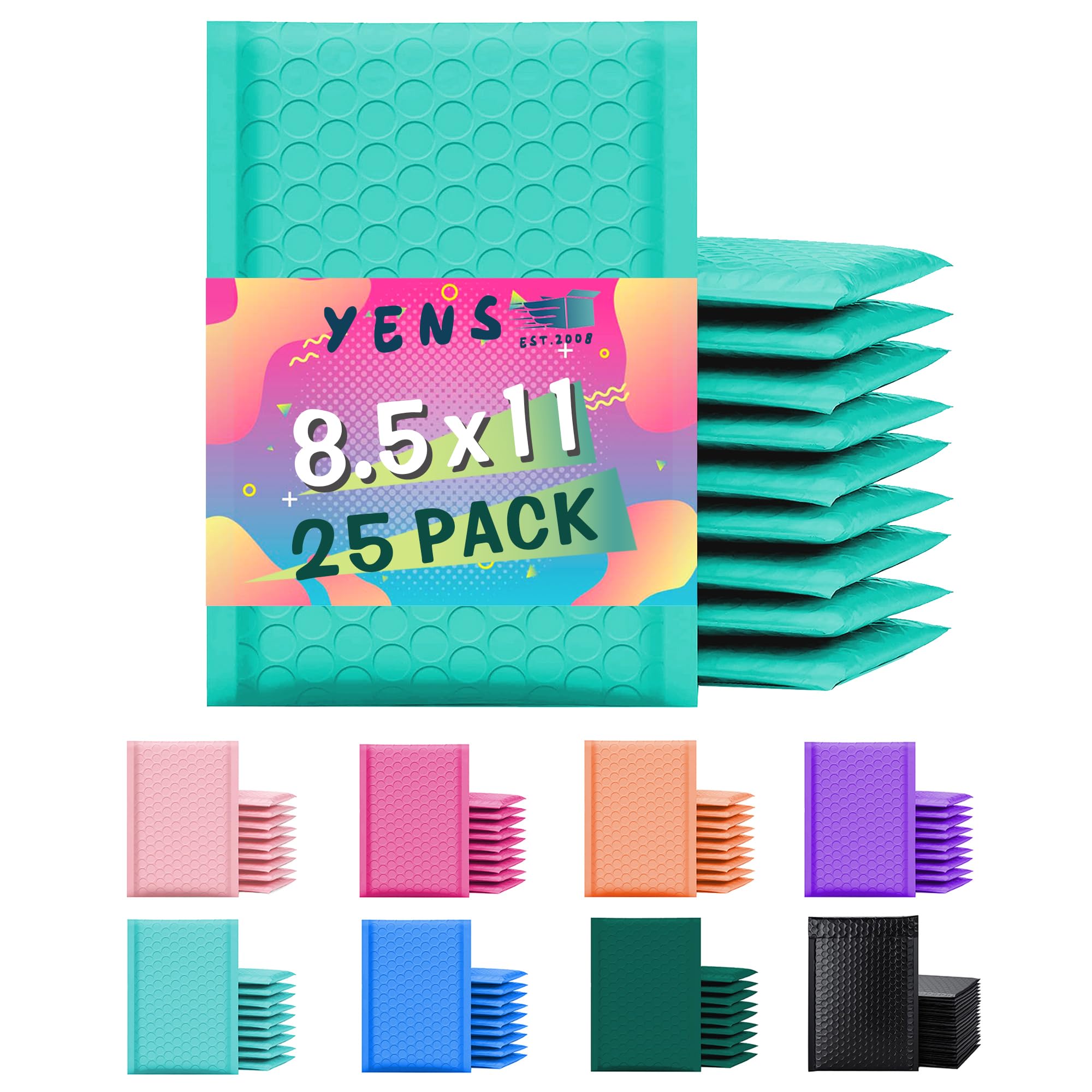 Yens Poly Bubble Mailers #2 (21,6 cm x 28 cm) Kolory i rozmiary najlepsza cena małe opakowanie (turkusowy, 21,6 cm x 28 cm) 25 szt
