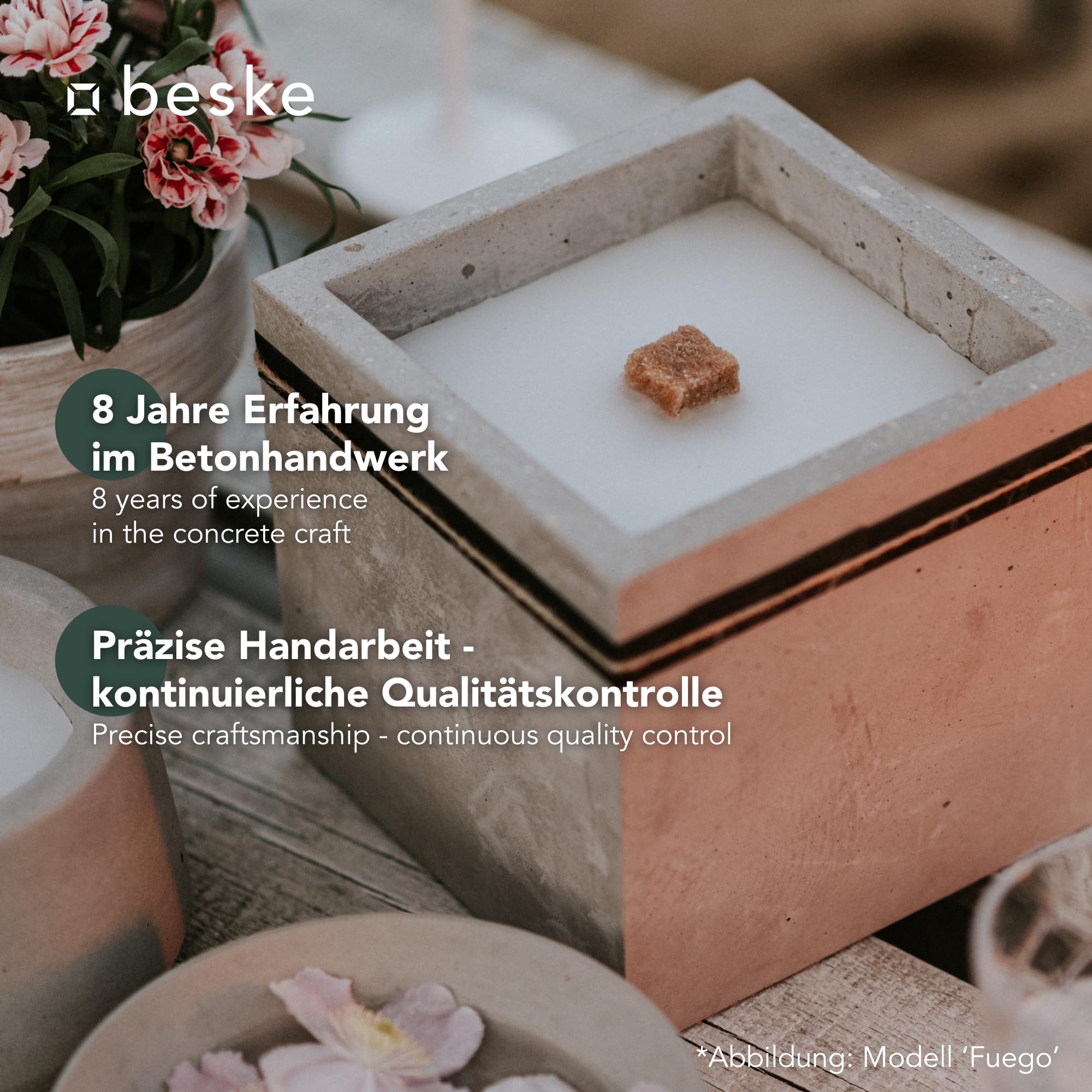 Das Original der Beske-Manufaktur | Modell 'Kula' | 20 x 20 x 11 cm mit Dauerdocht | Wiederbefüllbare Fackel | Unendliche Brenndauer | Recycling von Kerzenwachs