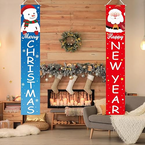 Miniatura 3 de Decoraciones de Navidad Feliz Año Nuevo Decoraciones Feliz Navidad Muñeco de Nieve Santa Claus Banner de Navidad Cartel de Porche de Puerta de