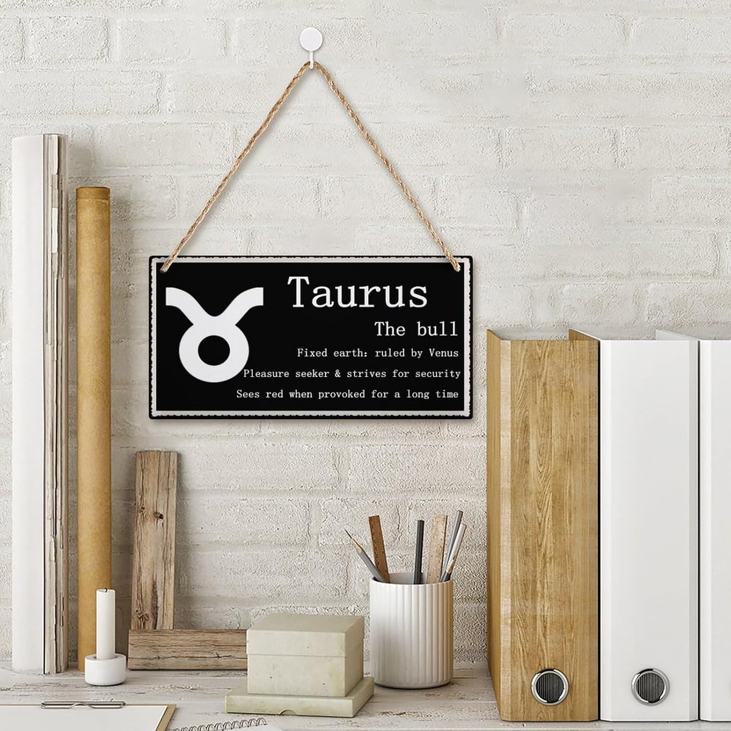 Taurus The Bull - Beautiful Spiritual Gift Astrology Sign of The Zodiac Plaque 6 inch by 12 inch Hanging Sign, Decorative Wood Sign Home Decor,Wall Art