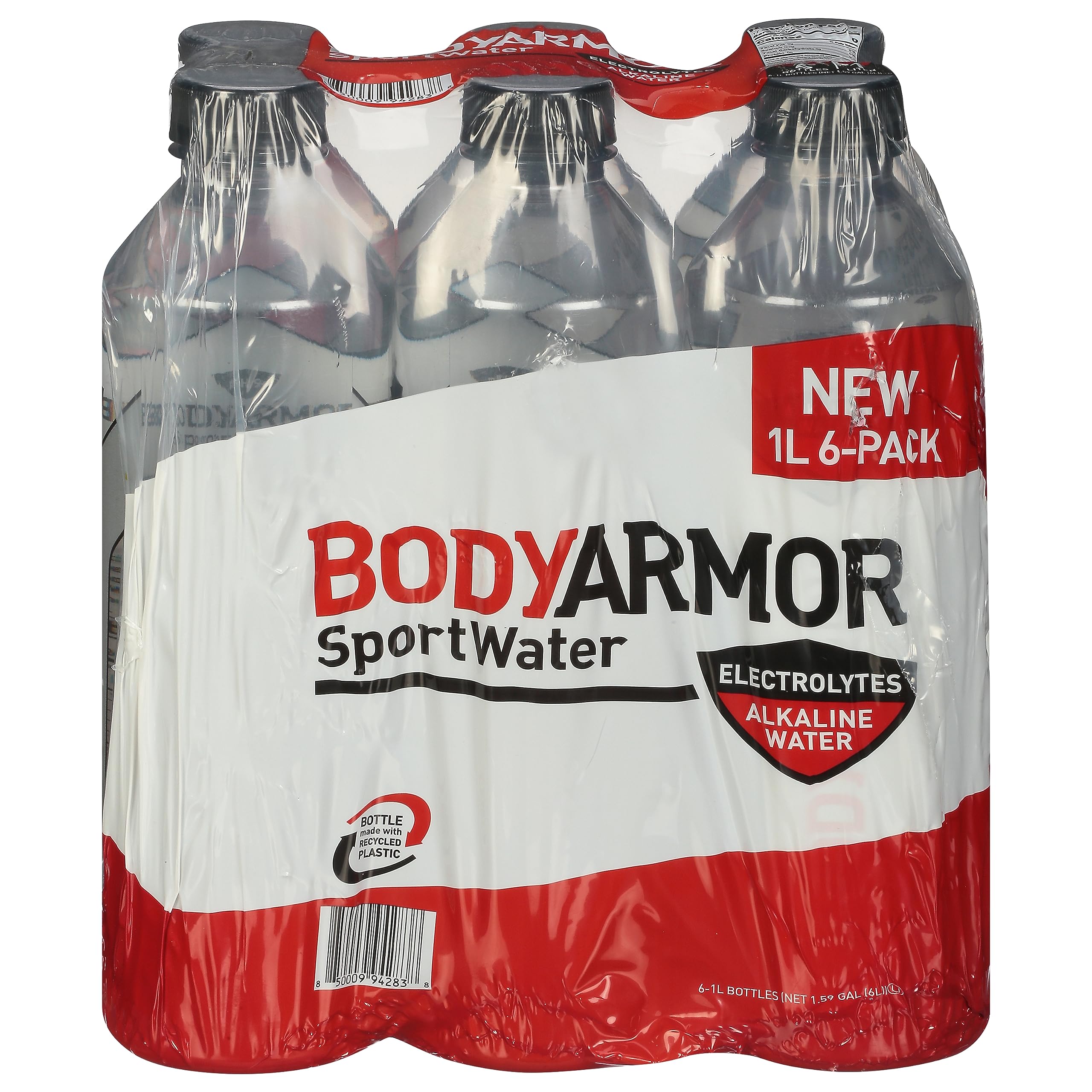 BODYARMOR SportWater Alkaline Water, Superior Hydration, High Alkaline Water pH 9+, Electrolytes, Perfect for your Active Lifestyle, 1 Liter (Pack of 6)