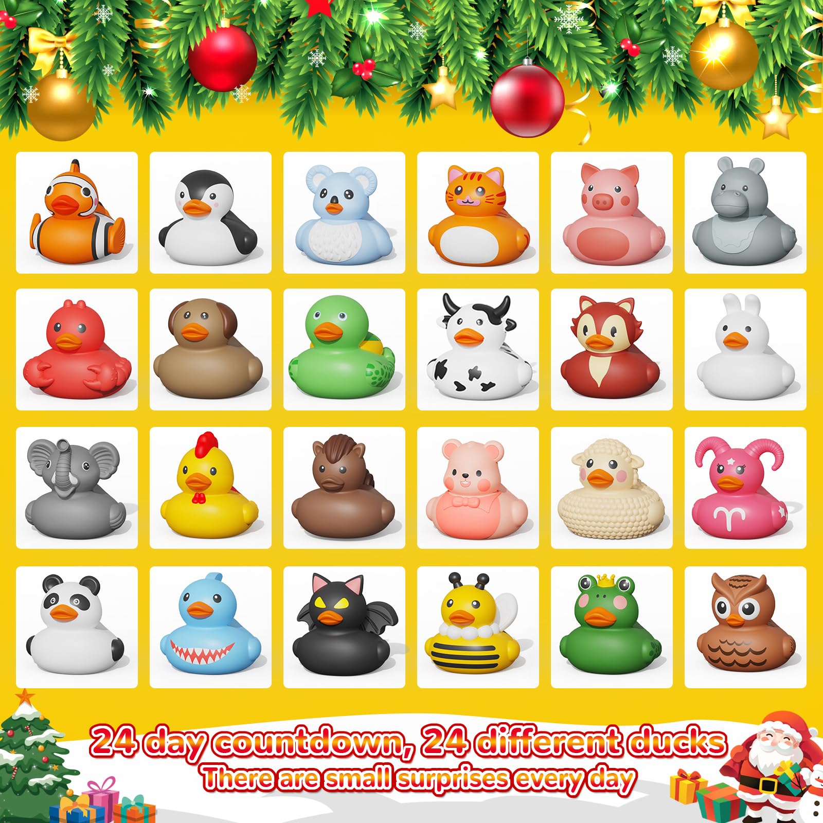 24-Day Rubber Duck Advent Calendar Kids Bath Duck Christmas Countdown 24 Surprise Christmas Rubber Ducks Perfect Party Gift for 12M+ Boys & Girls - Image 3