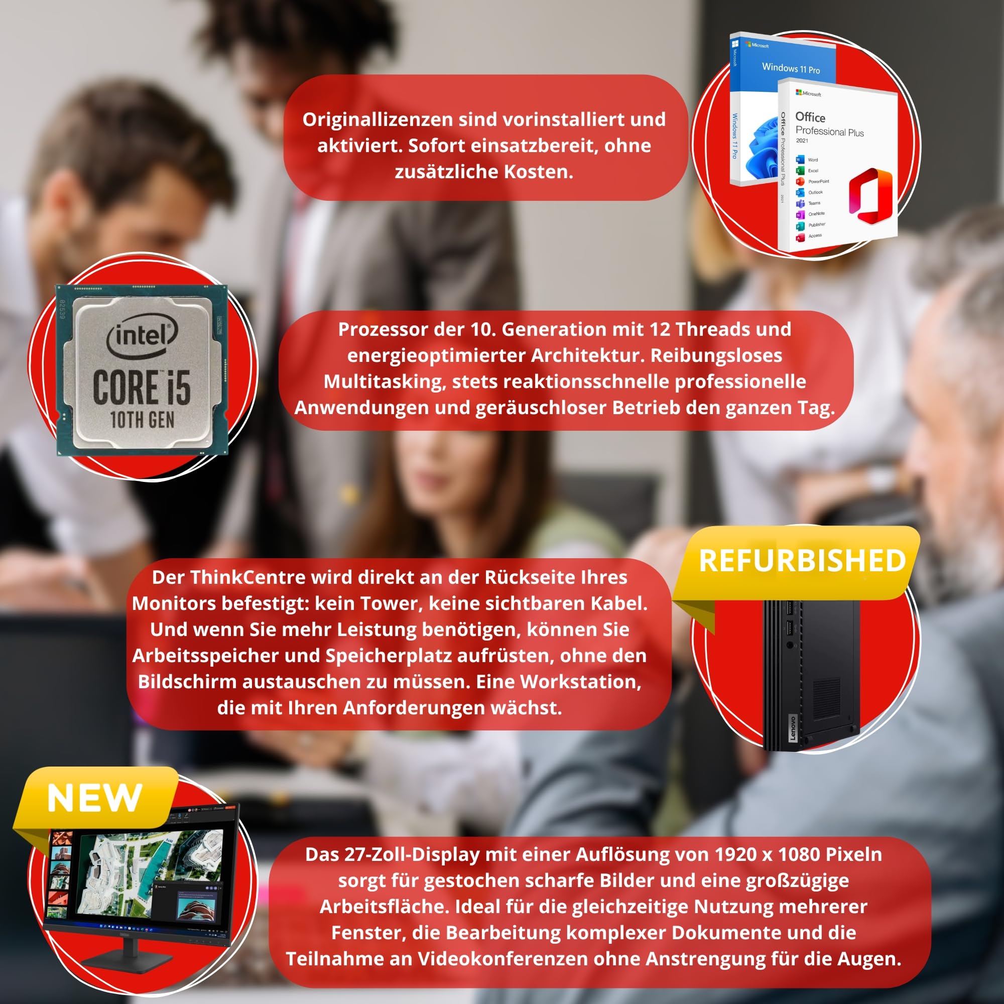 Lenovo 27-Zoll-All-in-One-PC | Mini-PC + Monitor 27" Full HD IPS 100Hz | Intel Core i5-10500T 12 Threads 3,8 GHz | 32 GB SO-DIMM | 480 GB SSD | TPM 2.0 | Windows 11 Pro | 36 Monate Garantie