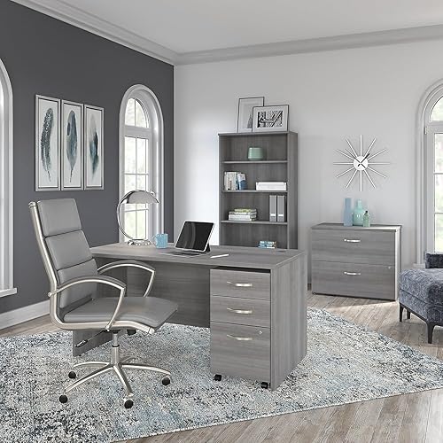 Miniatura 80 de Bush Business Muebles stc013sg Studio C computadora y archivo, 72" x 30," Storm Gray, Madera, Blanco Blanco,Negro Nuez (Black Walnut),Nogal