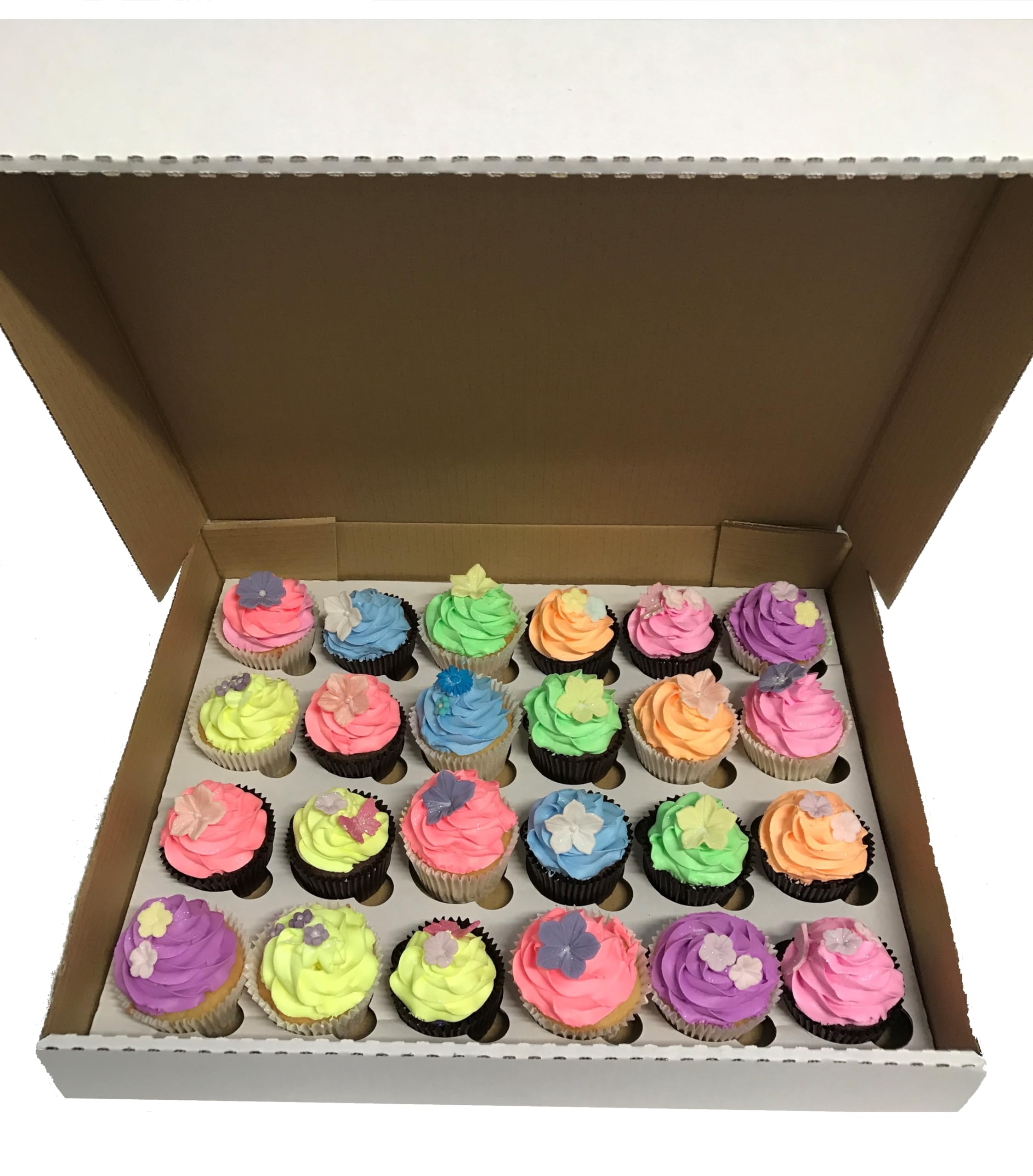 LARRYROO Pack of 5 x Strong White 24 Cupcake Muffin Cup Cake Boxes & Tray - 4 Inches DEEP