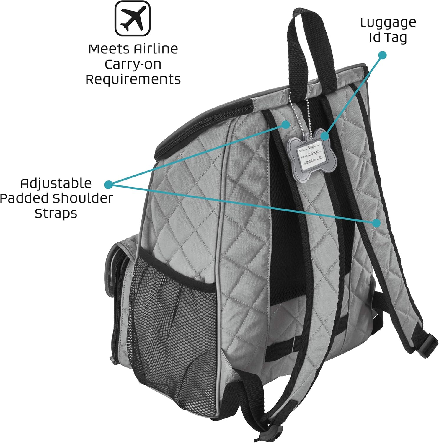 Mobile Dog Gear, Dog Travel Bag, Deluxe Quilted Weekender Backpack, Includes Lined Food Carriers and 2 Collapsible Dog Bowl, Gray