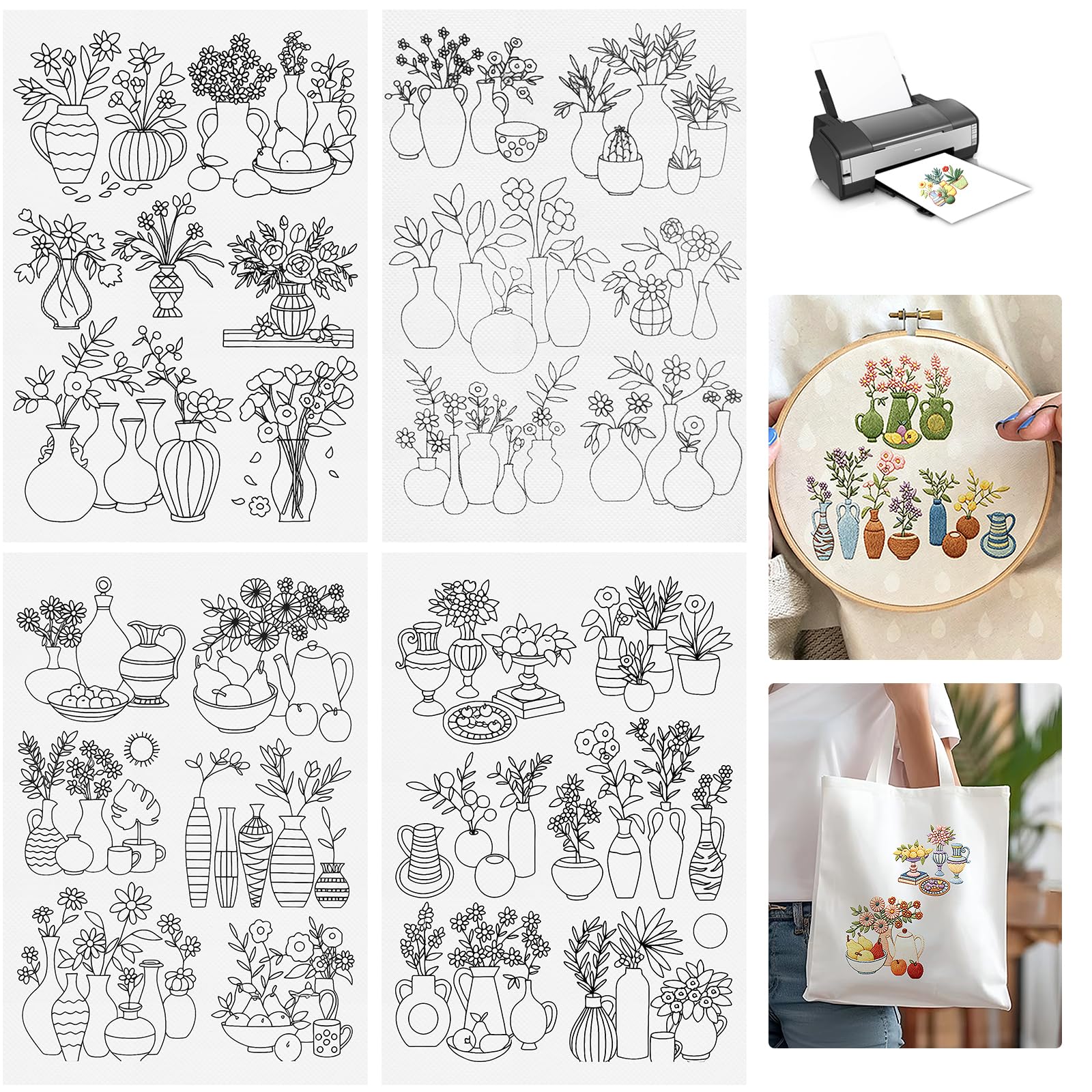 NETFLO 8 Stück Stickvorlagen Wasserlöslich Stickpapier Wasserlöslich Embroidery Pattern Kreuzstichvorlagen Selbstklebende Druckbar Handgestickte Stickerei Stickunterlage für Anfänger