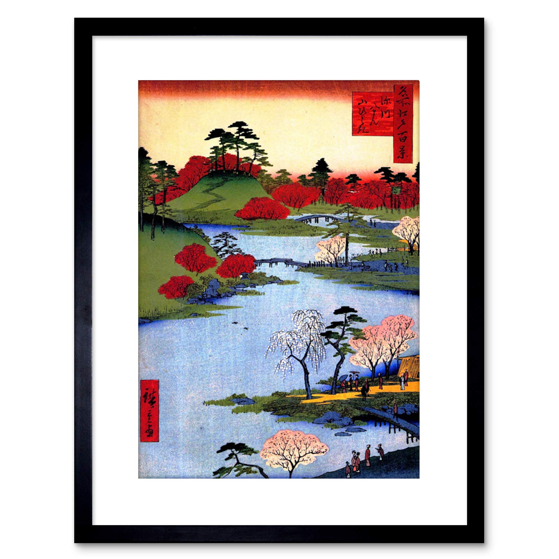 Wee Blue Coo 9x7 '' PAINTING JAPAN WOODBLOCK COLOURFUL TREES RIVER FRAMED ART PRINT F97X687