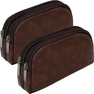TULMAN PU Leather Toiletry Bag for Travelling Shaving Kit Makeup Cosmetic Organizer Pouch – Brown - 20 x 11 x 4.5 cm- Unisex (2 Pack)
