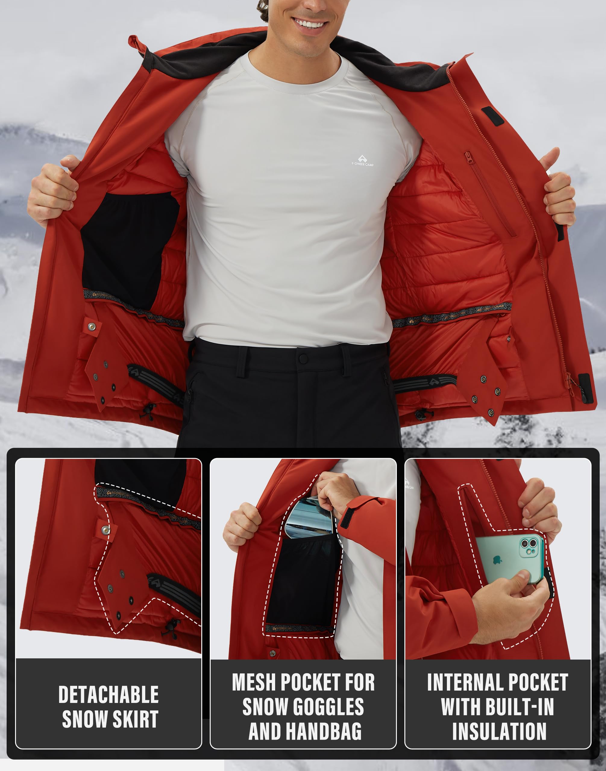 Giacca da sci da uomo, impermeabile, calda, traspirante, da snowboard, con cappuccio