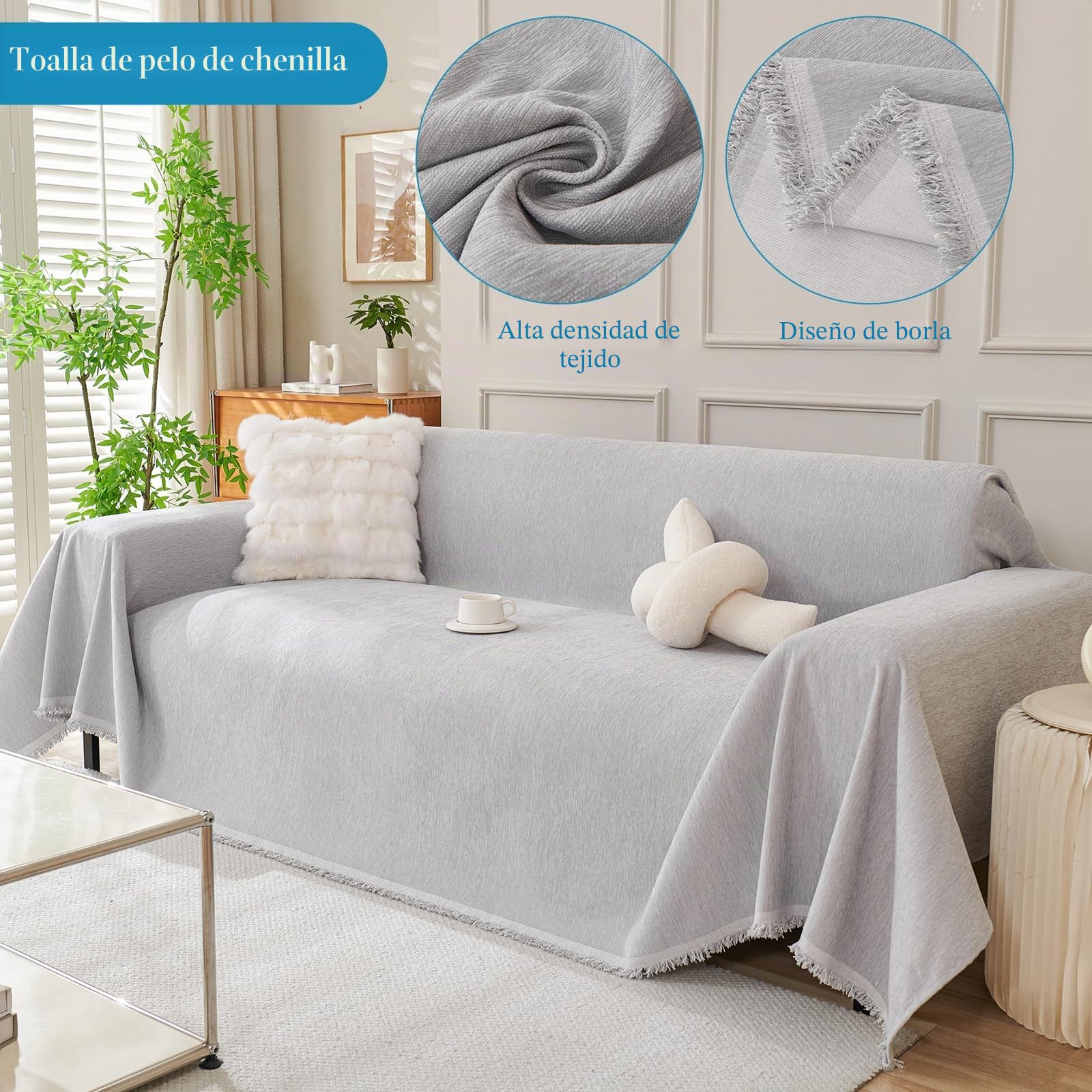 Súper Suave cómodo Manta Manta sofá Mantas Decorativas para sofás Dormitorio Sala de Estar Sencillo Diseño Multifuncional Super Grande Cálida Gruesa Alfombra de sofá 180 * 420cm Gris Claro