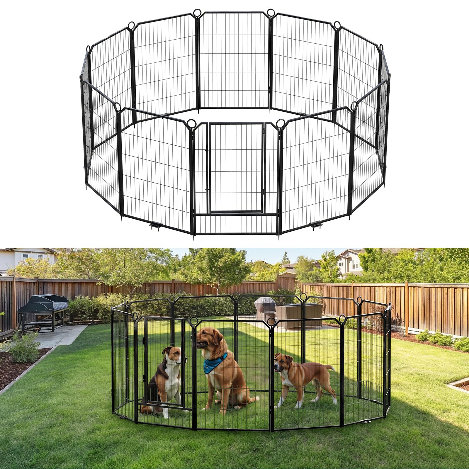 GarveeLife Dog Playpen Outdoor, 40 in 12 Panels Dog Pen Indoor Puppy Exercise Pen Metal Pet Fence, Homes for Pets Dog Exercise Pen & Playpen, Black, 12 Panels, 40 Inch