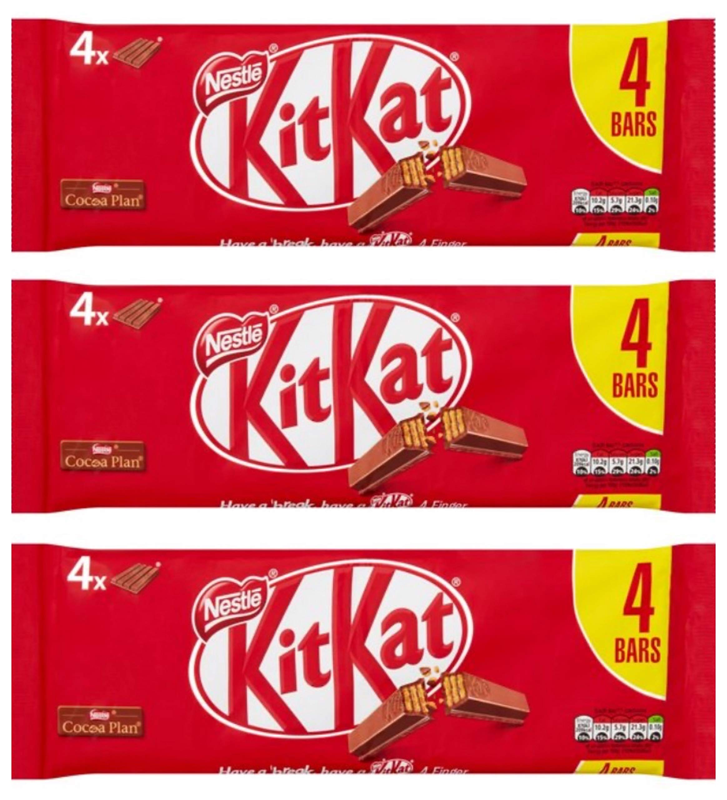 KitKat Chocolate Bars 4 Finger Kit Kat Bars x 12 (3 x 4 Packs) Milk