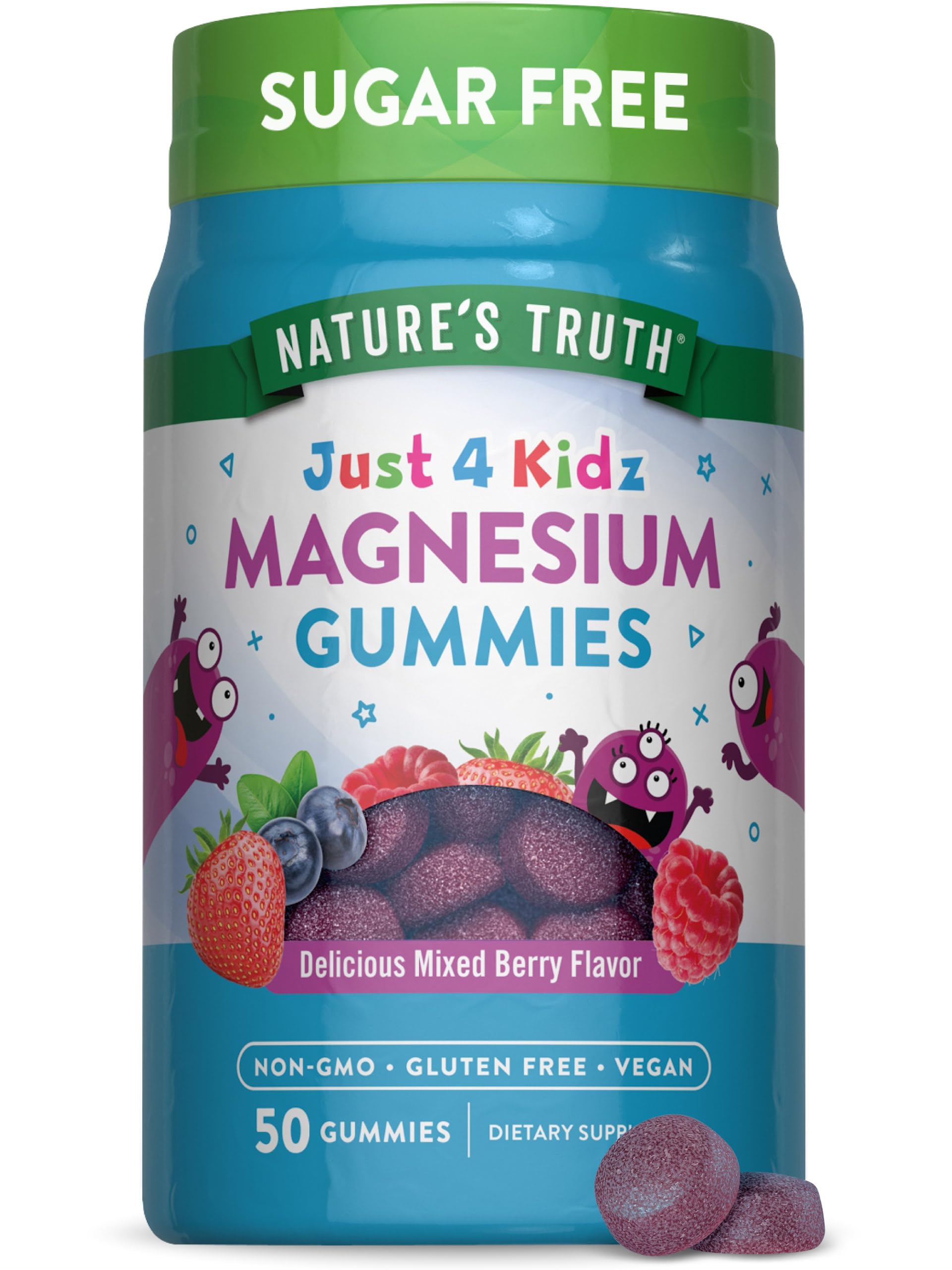 Nature's Truth Magnesium Gummies for Kids | Glycinate & Citrate | 50 Count | Mixed Berry Flavor | Vegan, Non-GMO & Gluten Free Supplement
