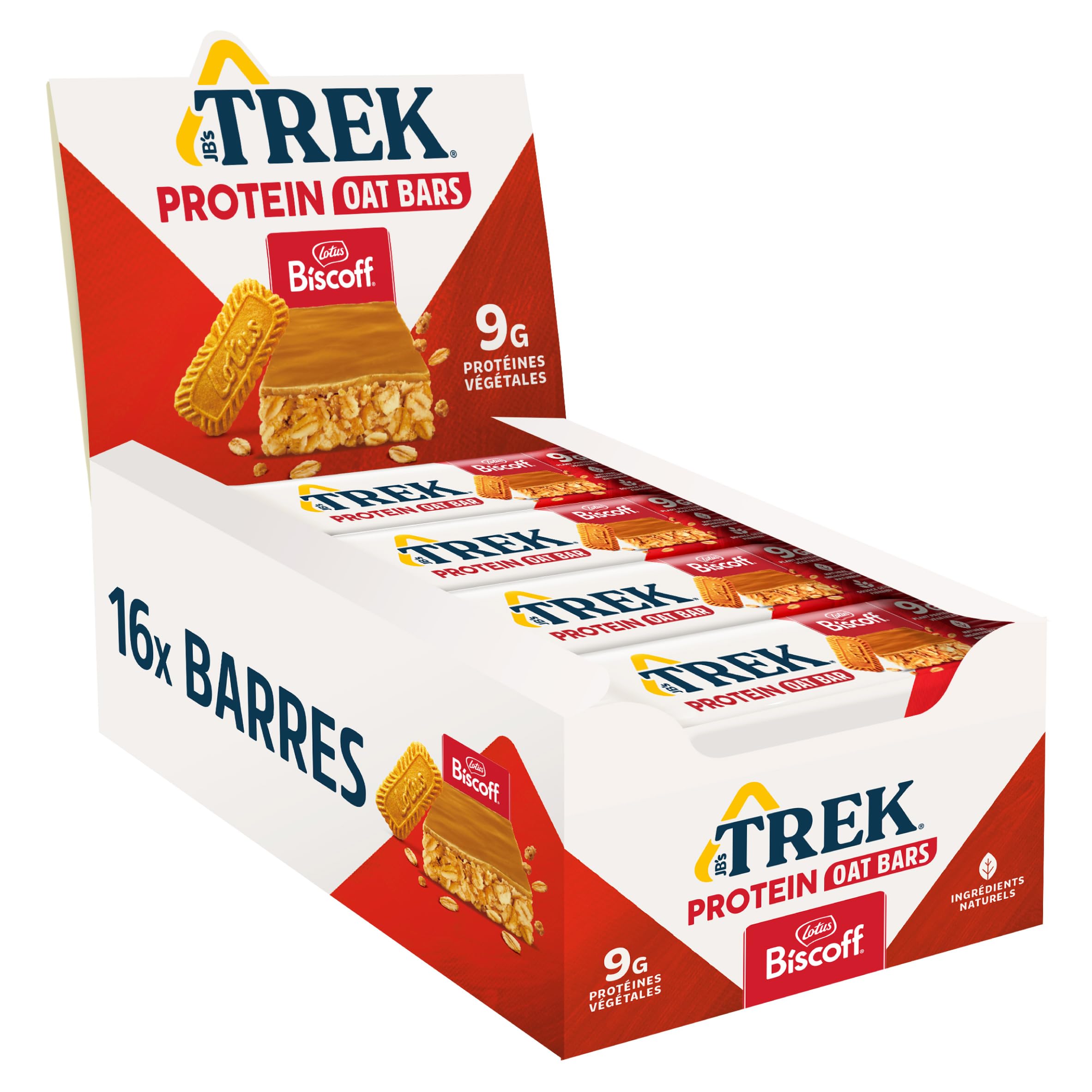 JB's TREK Barres d'Avoine Protéinées Biscoff | Vegan | 16x50g (800g) | 9g Protéine Végétale | Riche en fibres