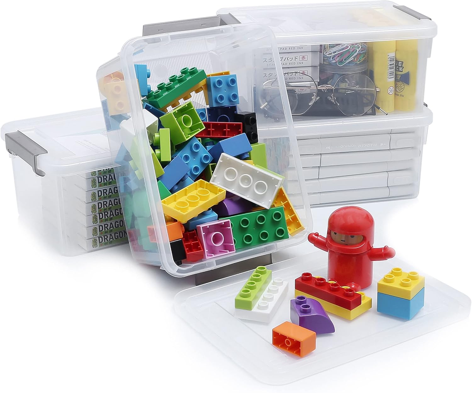 Bienvoun 4 Packs 3 Litre Storage Boxes with Lids Small Storage Boxes