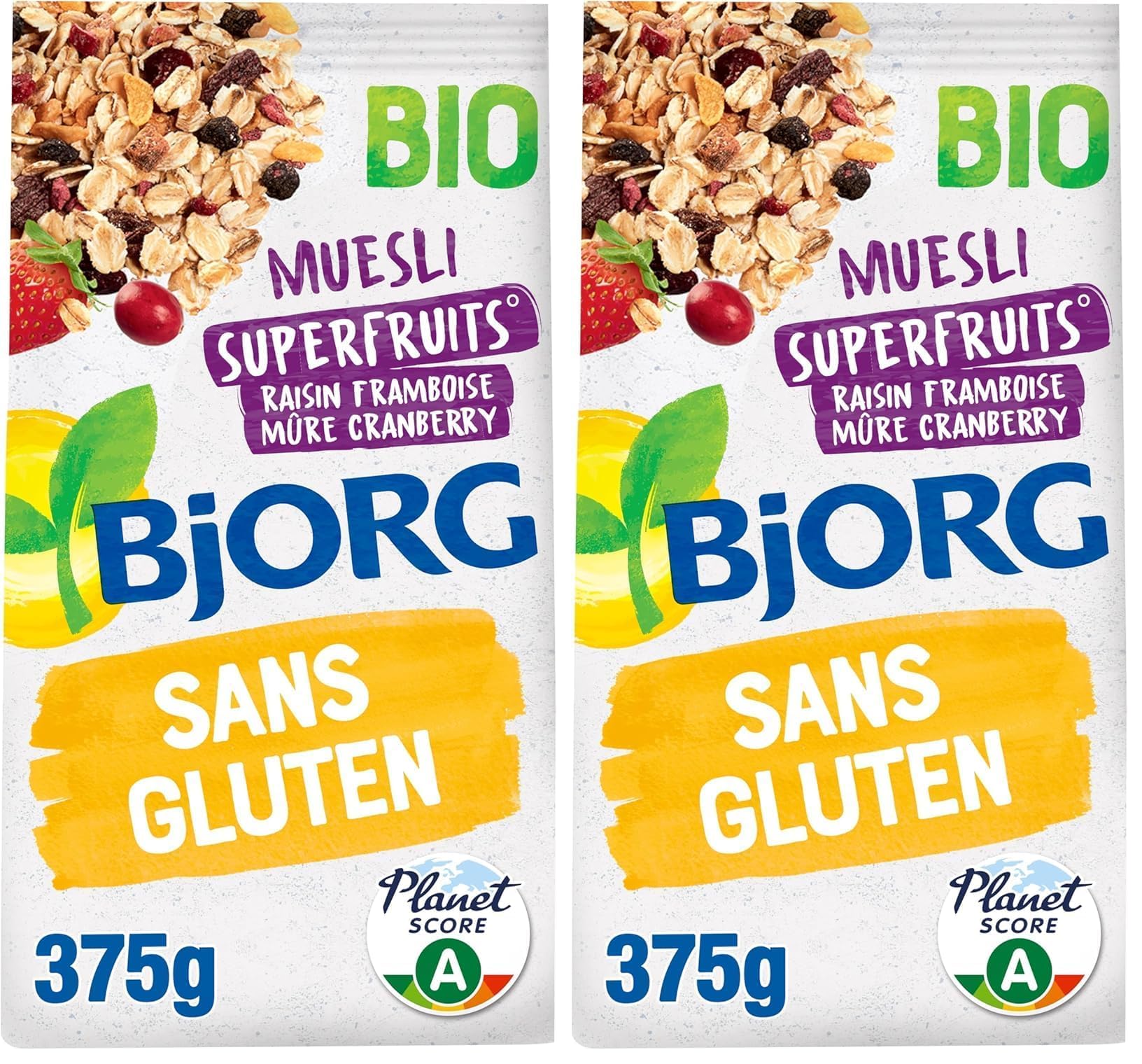 BJORG - Céréales Bio - Muesli Superfruits - Sans Gluten - 6 x 375 g (Lot de 2)