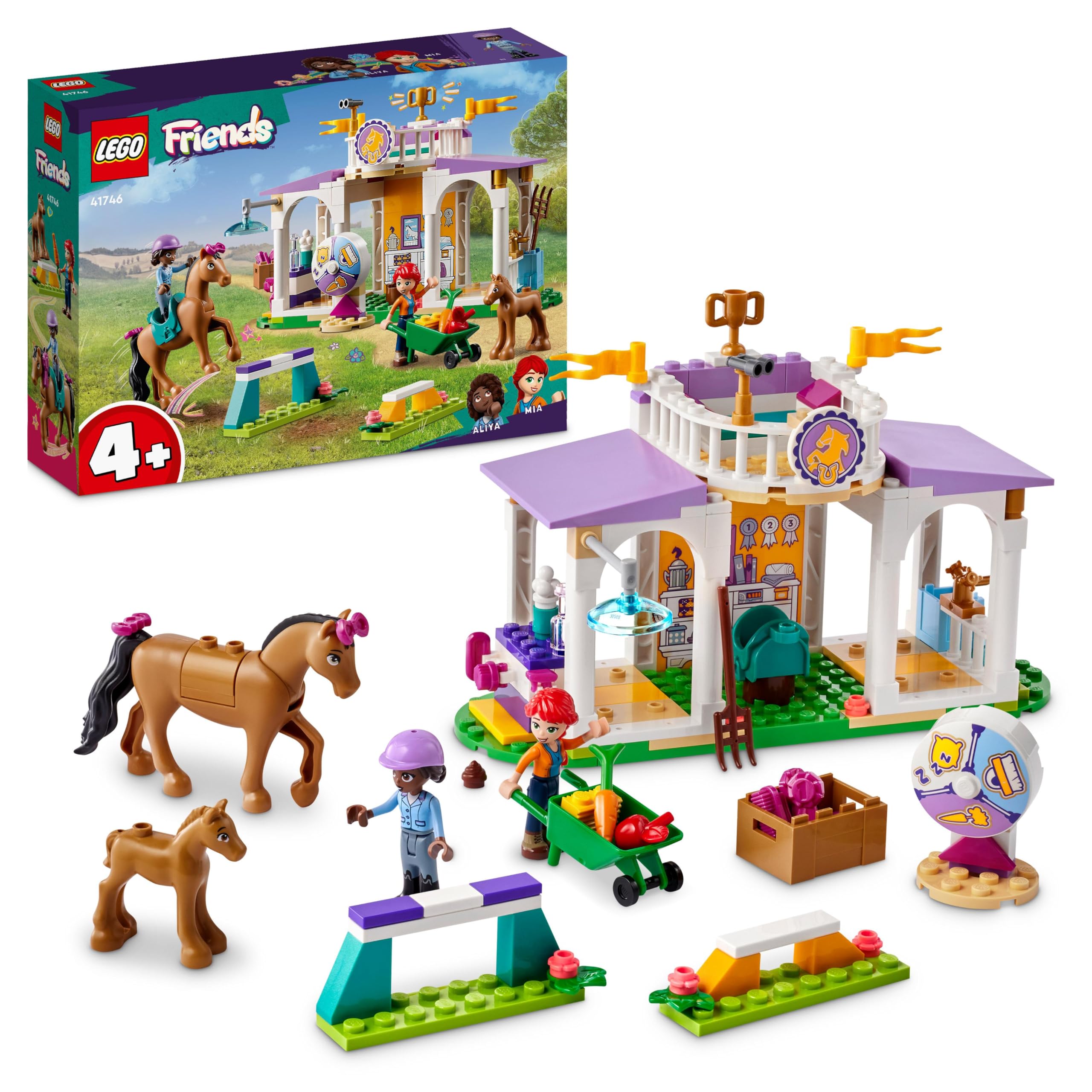 Friends Riding School Set with 2 Toy Horses, Aliya and Mia Mini Dolls, Riding Stable and Horse Toy, Animal Care Gift for Children, Girls and Boys from 4 Years 41746