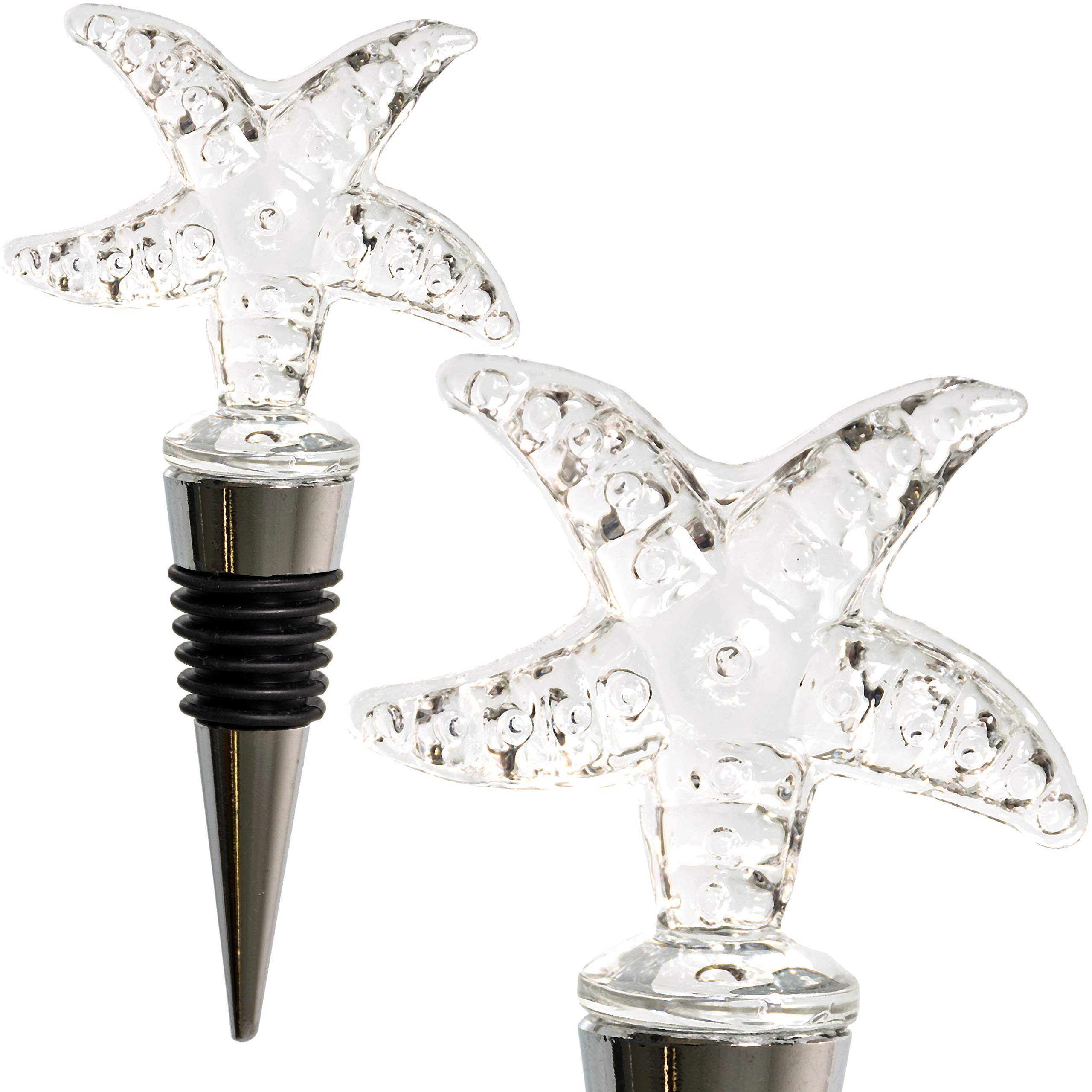 Glass Starfish Wine Stopper - Wine Bottle Stopper, Decorative, Unique, Eye-Catching Glass Wine Stoppers – Starfish Gifts, Beach/Nautical Décor, Wine Accessories Gift for Hostess - Wine Corker / Sealer