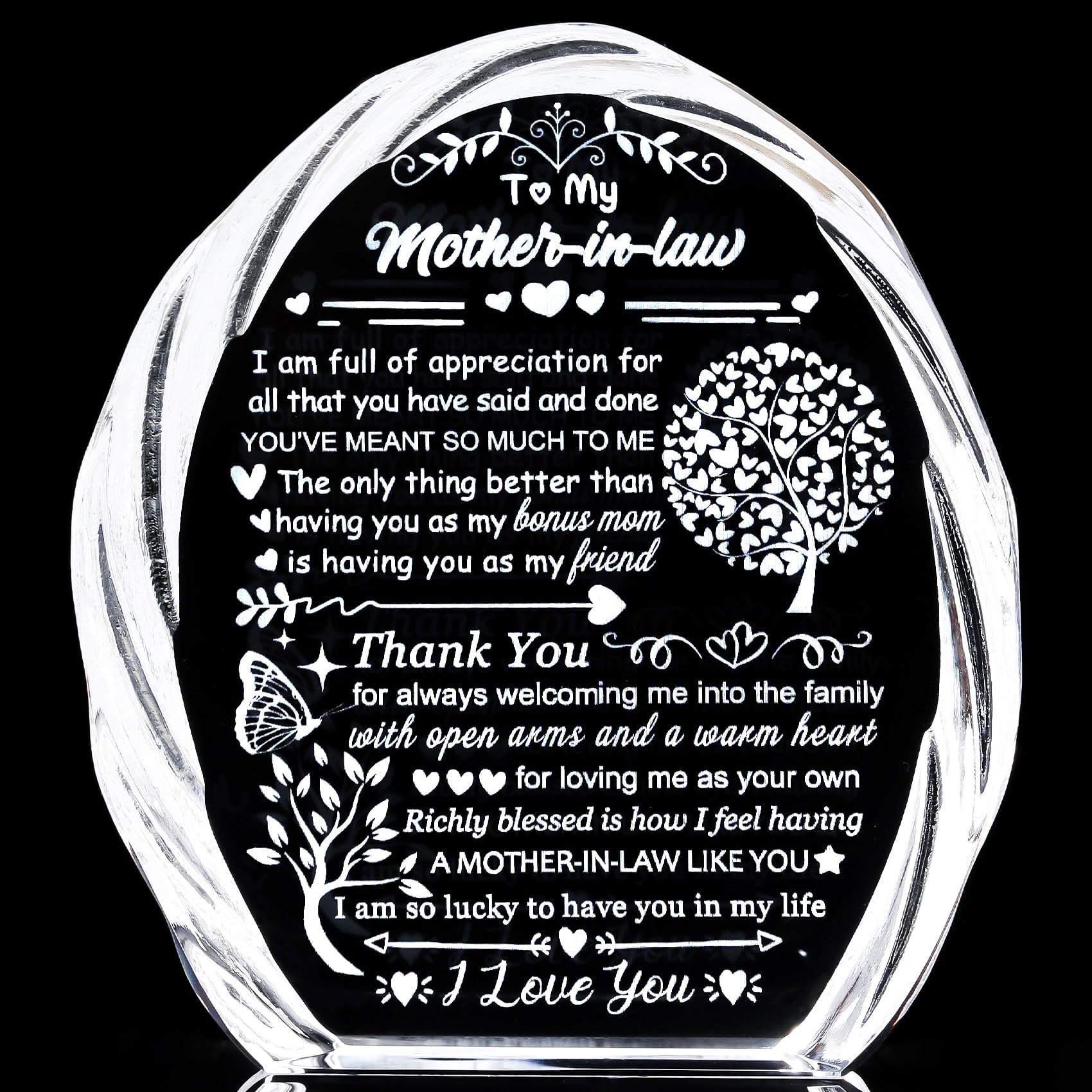 Mother in Law Birthday Gifts from Daughter in Law Engraved Crystal Keepsakes Presents for Mother in Law on Christmas Mother's Day Wedding Day Meaningful Presents for Mother in Law