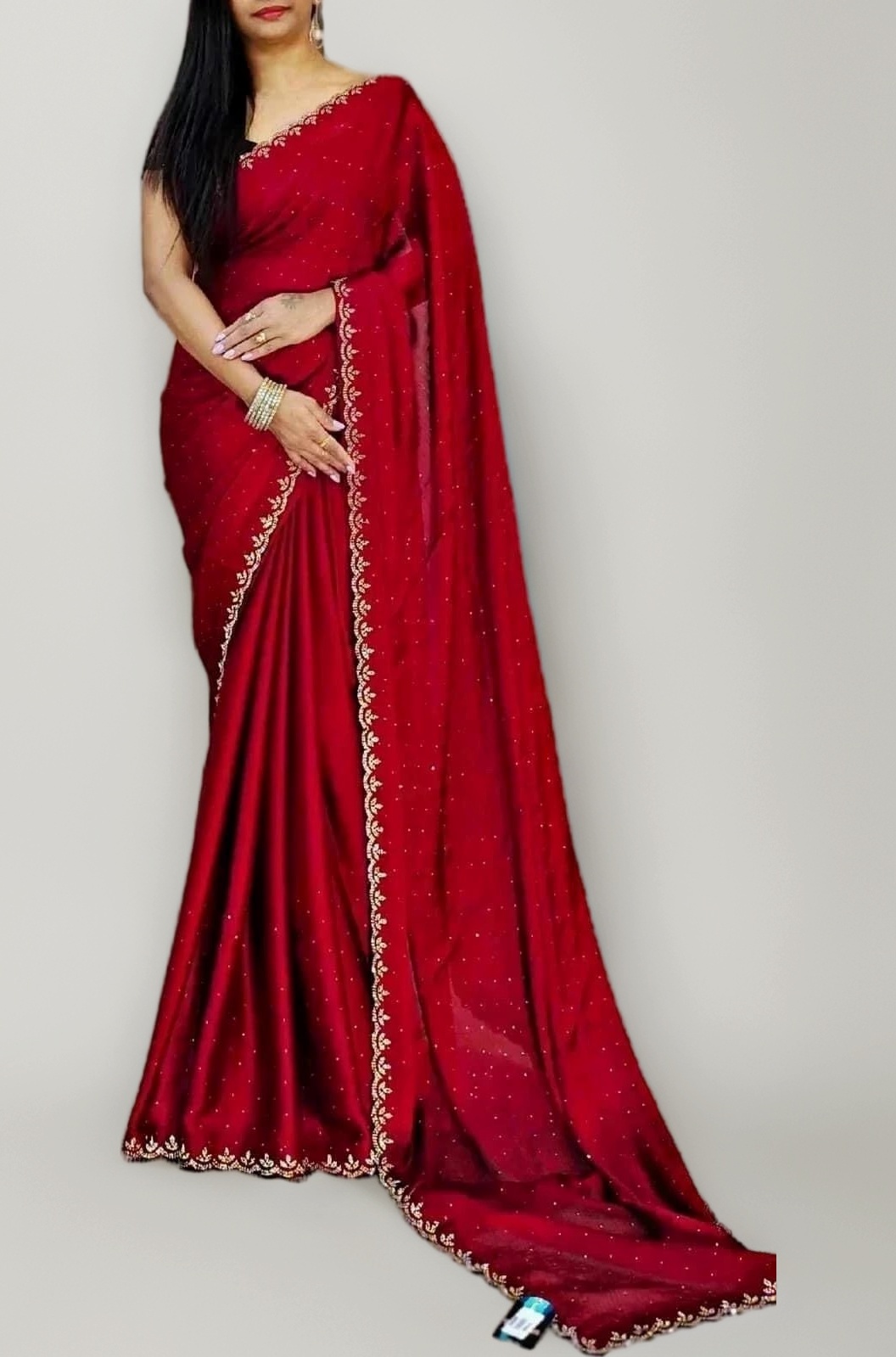 Women's Dailywear Georgette Stone Work Saree with Border & All-Over Stone Embellishments – Wedding Saree with Blouse Piece (5 Colors, 5.5m Saree + 0.8m Blouse)