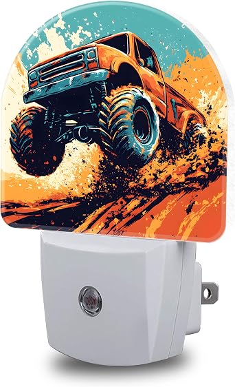 Night Lights Plug into Wall Cartoon Monster Truck Night Light Dusk to Dawn Smart Sensor Decorative Round Led Lamp for Bedroom Kitchen Hallway Nightlight for Women Men