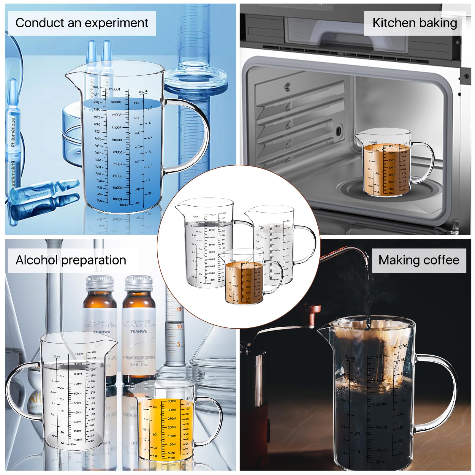 Amazon.com: Akamino 3 Pack Glass Measuring Cups,1-Cup,2-Cup,4-Cup
