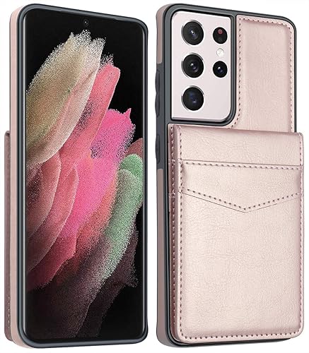 Miniatura 2 de LakiBeibi Funda para Samsung Galaxy S21 Ultra, funda para teléfono S21 Ultra, funda de piel ligera de doble capa con tarjeteros, funda protectora