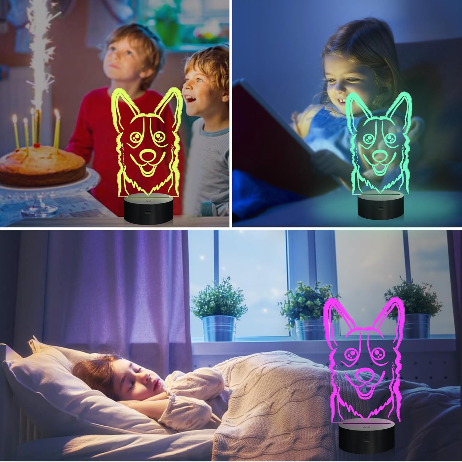Attivolife Dog 3D Bedside Lamp, Corgi Illusion Optical Night Light, 16 Colors Changing Remote Control Dimmable LED Toy, Puppy Room Decor Cute Christmas Birthday Gift for Kids Baby Boy