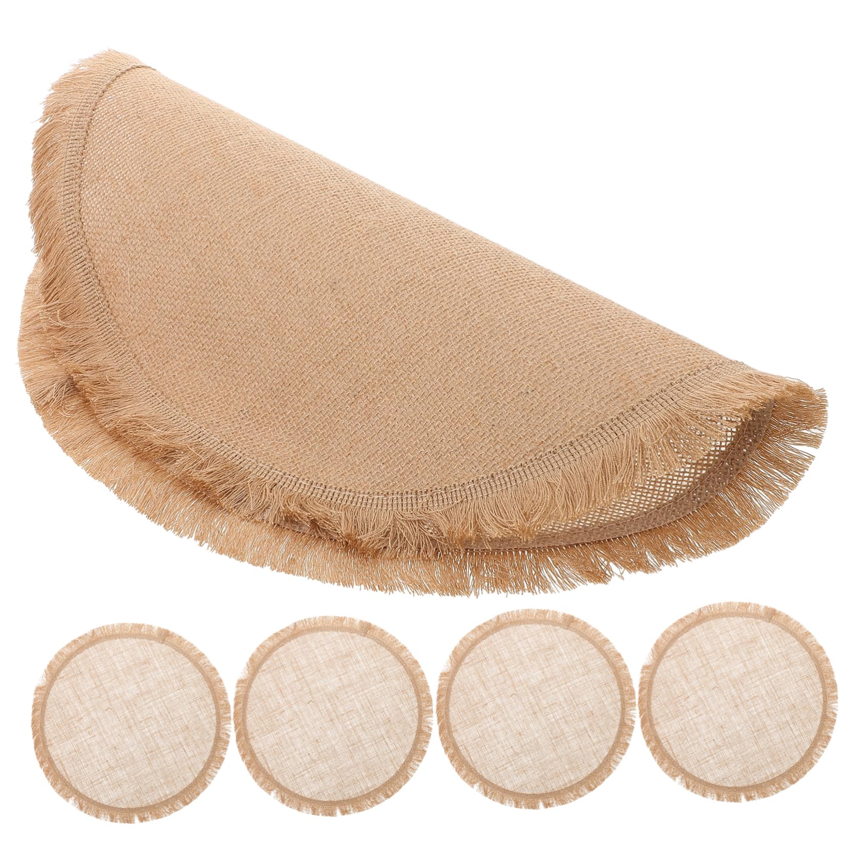 Set de table jute LABRIMP 8 pièces avec dentelle ondulée chic pour repas rustique