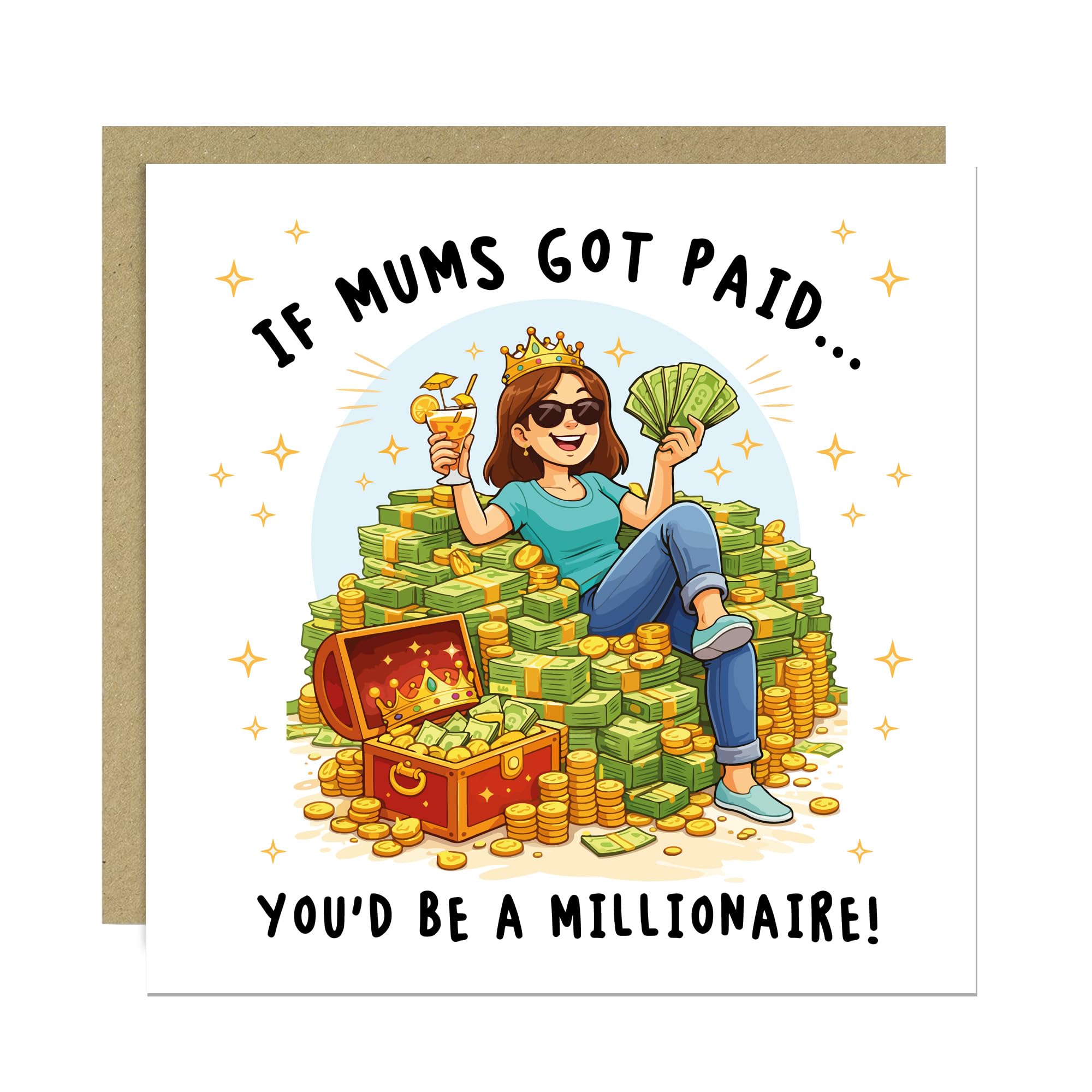 RED OCEAN Joke Mothers Day Card, Mum Card From Daughter Son, Youd Be A Millionaire, Funny Mum Birthday Card With Kraft Envelope, Thank You Cards For Her