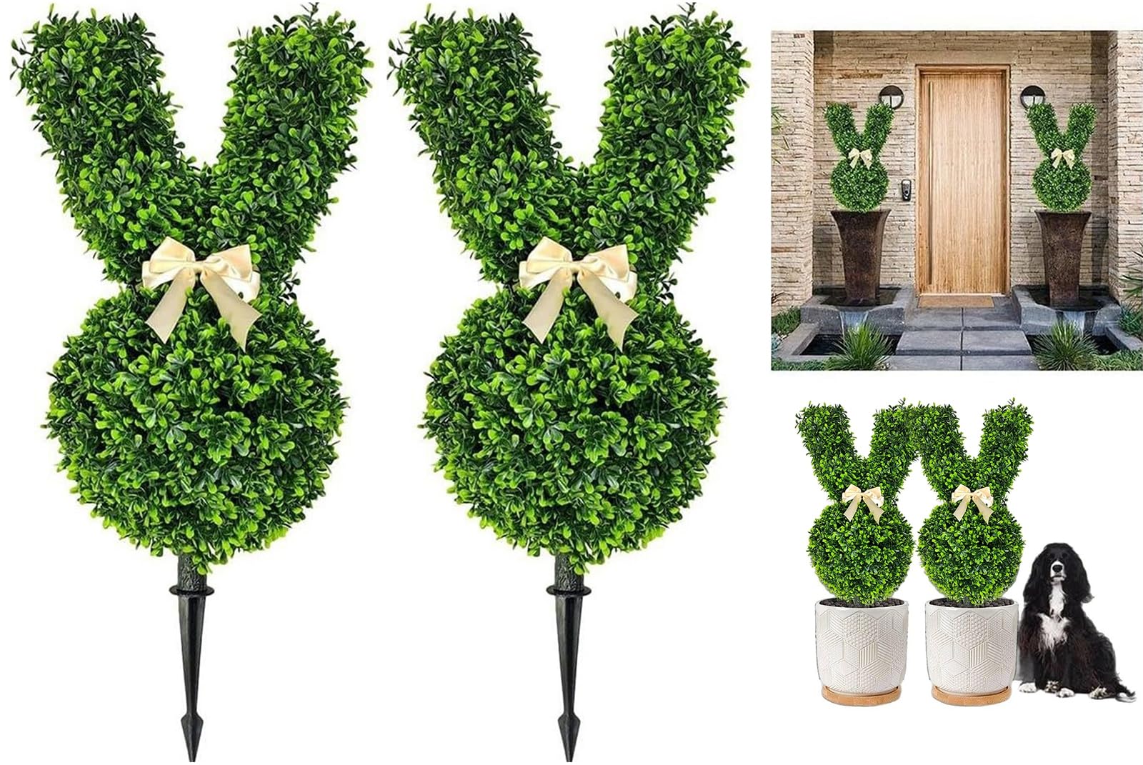 Topiaria a forma di coniglio, albero topiaria artificiale per esterni, albero topiaria artificiale a forma di coniglio, piante finte decorazione coniglio, verde artificiale coniglietto topiaria vaso