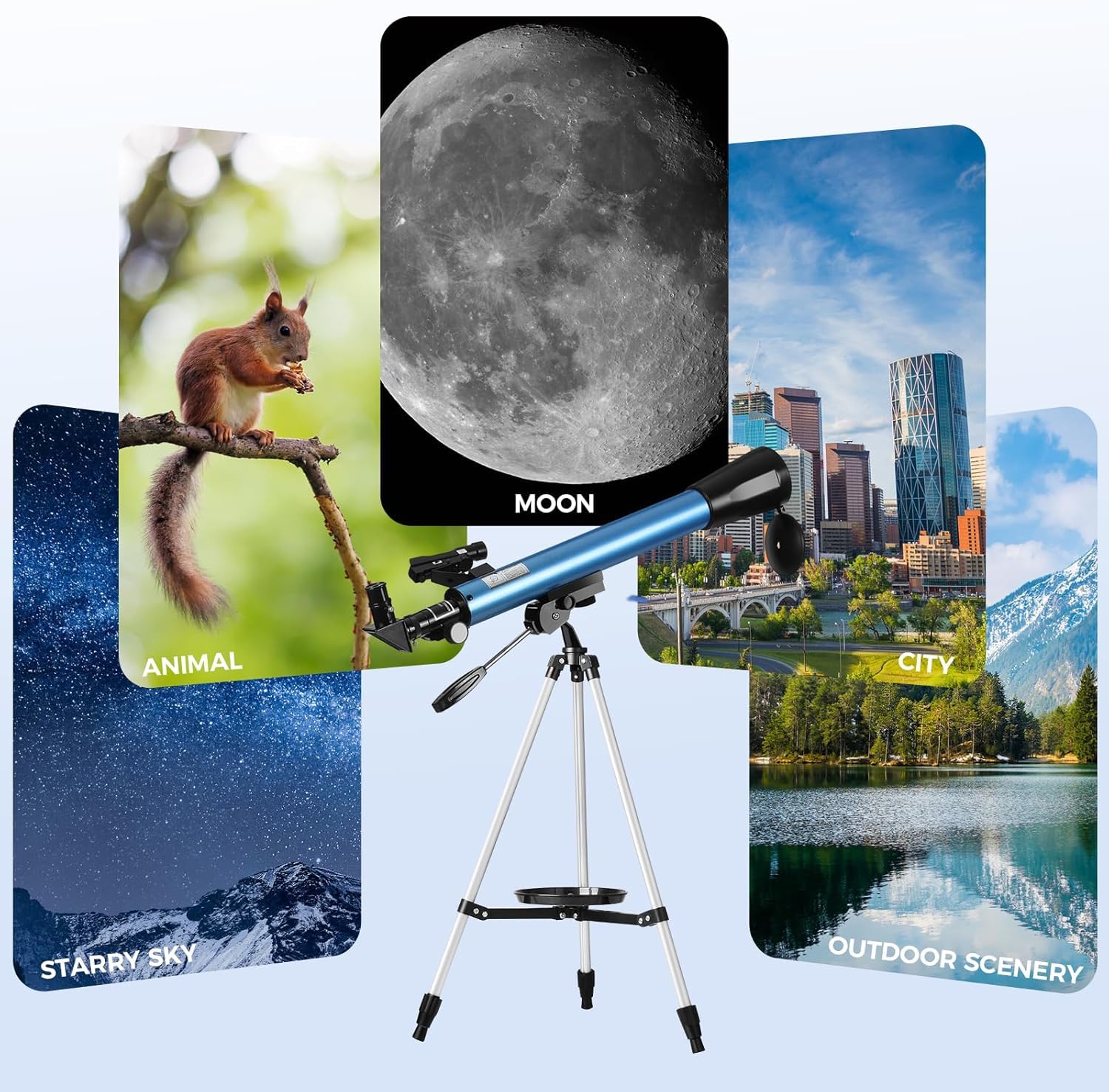 Astronomisches Teleskop, 50/600 mm, Refraktor-Teleskop für Kinder und Anfänger mit Rotpunktvisier, Stativ, Telefonadapter, 2 Okulare H12,5 mm und H20 mm
