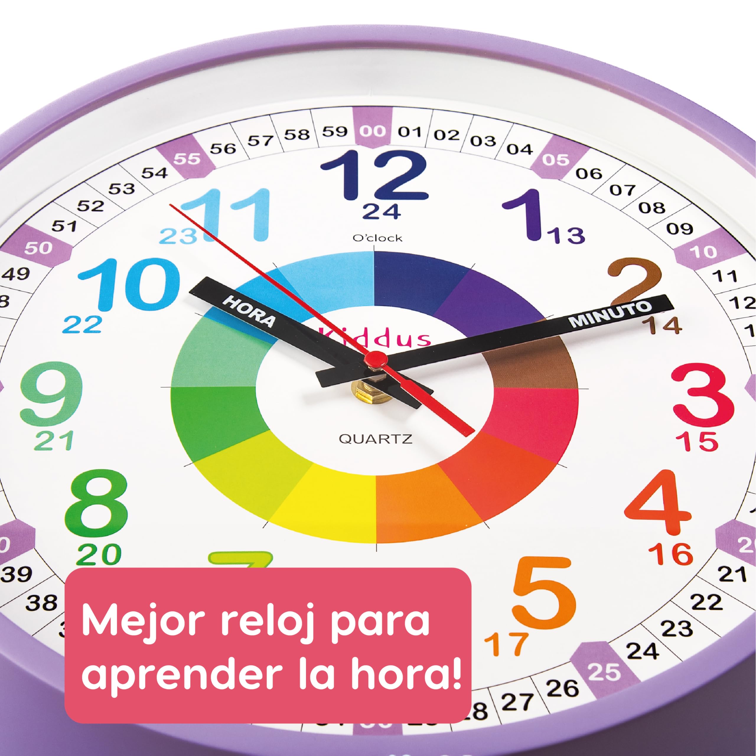 Horloge Murale éducative Kiddus Pour Enfants - Diamètre 30 Cm, Mécanisme Quartz Silencieux - Apprentissage De L'heure Analogique 12h/24h