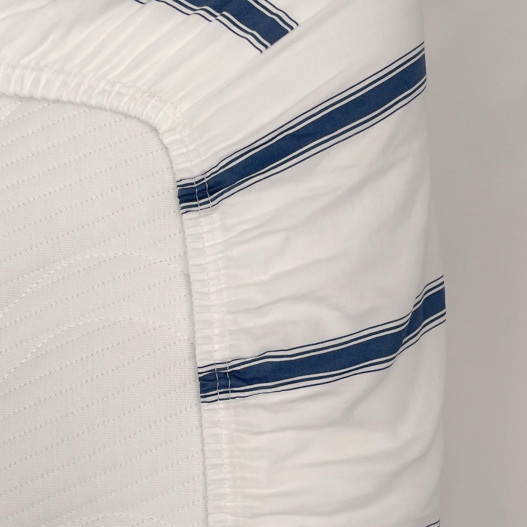 Kadolis - Sábana Bajera Adulto 160x200 cm Baïa Algodón Ecológico Rayas - 100% Algodón Ecológico Gots - Funda de colchón de 30 cm de Grosor - Estampado de Rayas - Ropa de Cama Made in Portugal