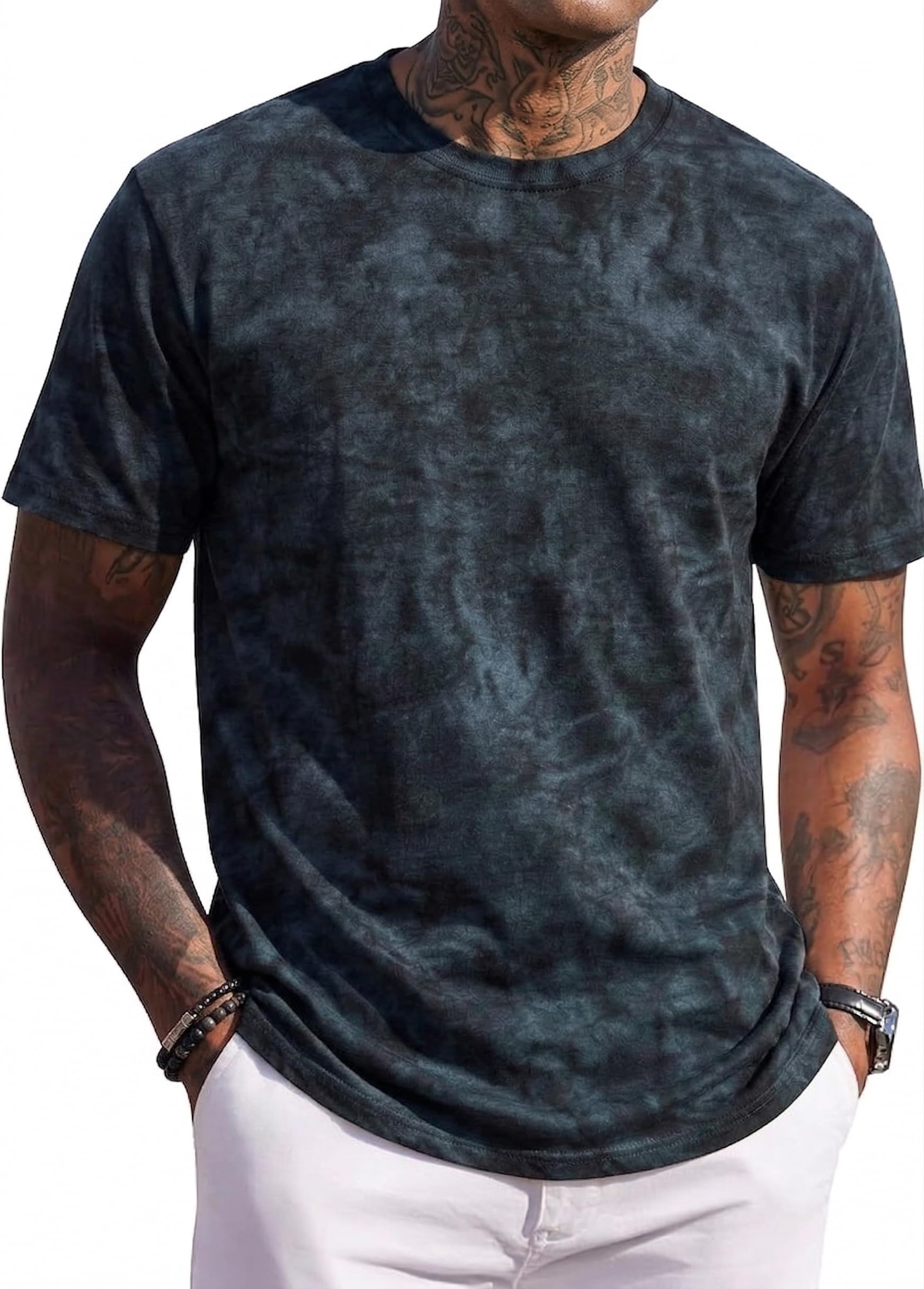 JEEGAL Herren T-Shirt Rundhals, 95% Baumwolle 5% Elasthan, Regular Fit Kurzarm Shirt mit Print, bequemes Männer Basic Shirt für Alltag Freizeit Sommer