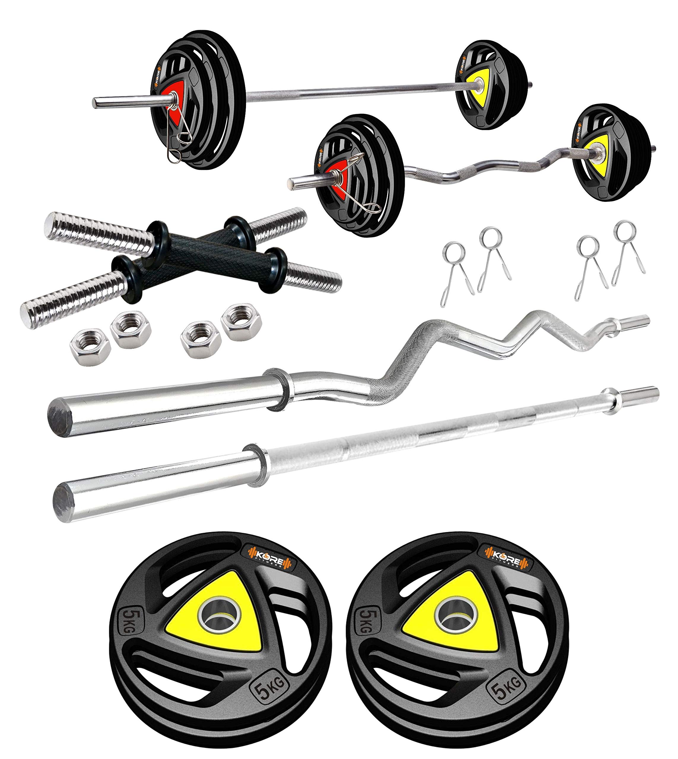 Kore Professional 20KG Metal Integrated Rubber Plates Home Gym Set with One 3 Ft Curl + One 3 Ft Plain and One Pair Dumbbell Rods, Multicolor (B0913JMHJK) Amazon Price History, Amazon Price Tracker