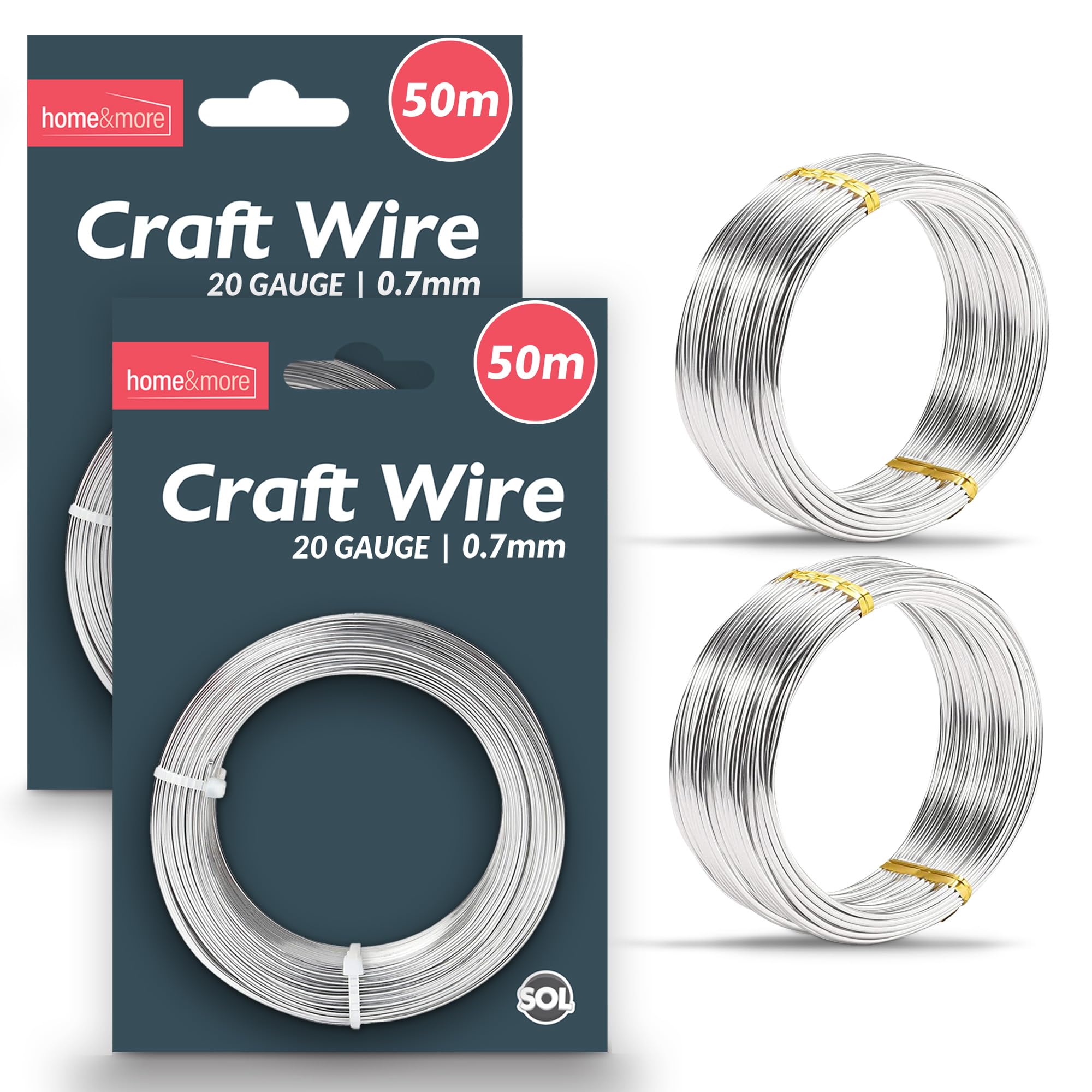 SOL100m Silver Craft Wire - Flexible Aluminium Wire for Sculpting, Bonsai, Jewellery Making, and Models - Rust-Free, Easy to Cut, Durable 0.7mm Armature Wire for Crafts, DIY, and Artistic Projects
