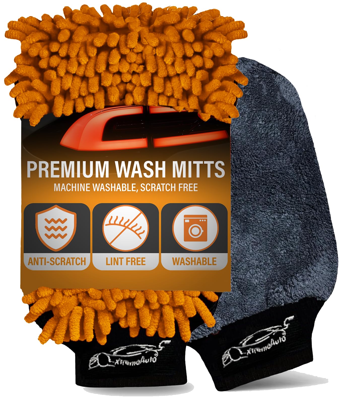Xtremeauto Premium Car Wash Mitt Double Pack - Professional Cleaning Microfibre Sponge Mitts, Bug Shifter Set, Anti-Scratch Microfiber Detailing Glove