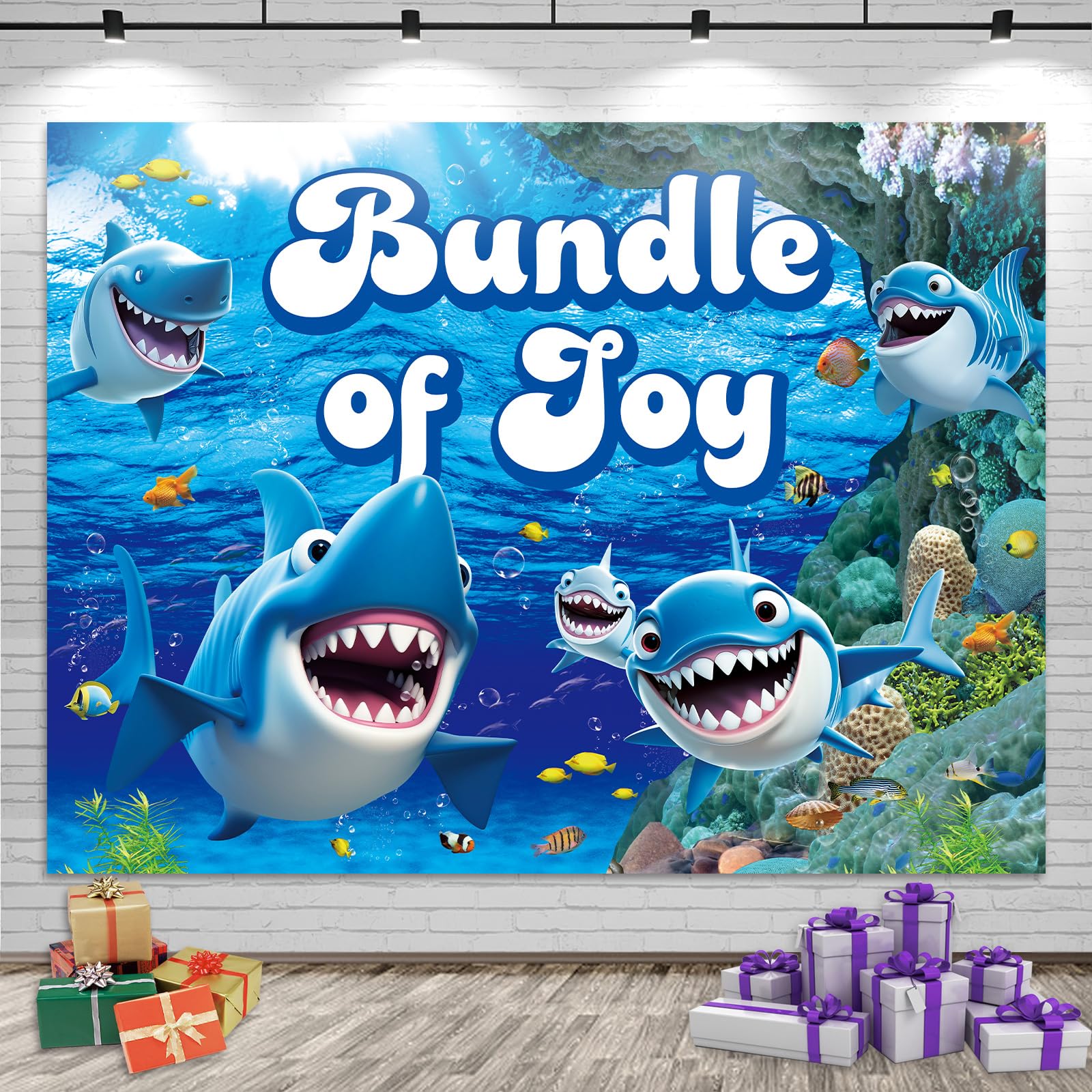 Rimbol Baby Shark Backdrop, 4.5 x 6 Feet Bundle of Joy Under The Sea Background Baby Shark Birthday Party Backdrop