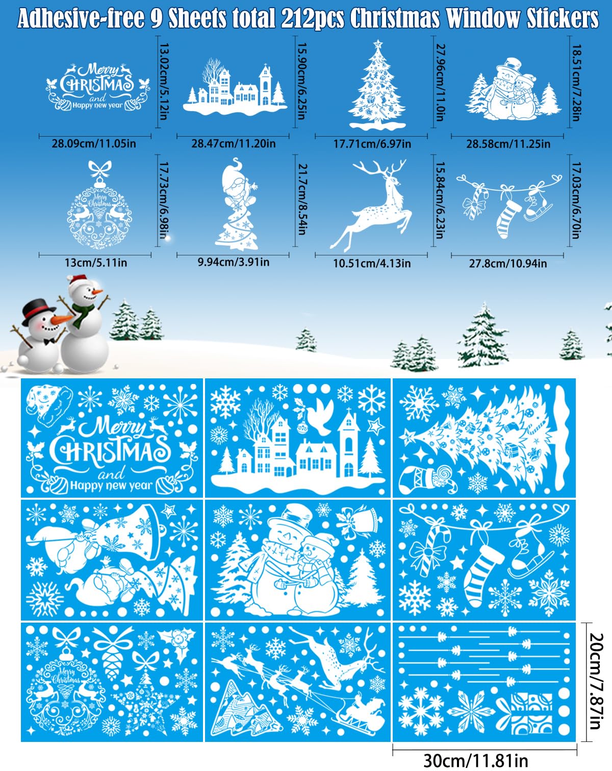 Xyxu Christmas Window Stickers, 9 Sheets White Theme, Reusable Snowflake Window Decorations, White Christmas, 30x20cm - Image 4