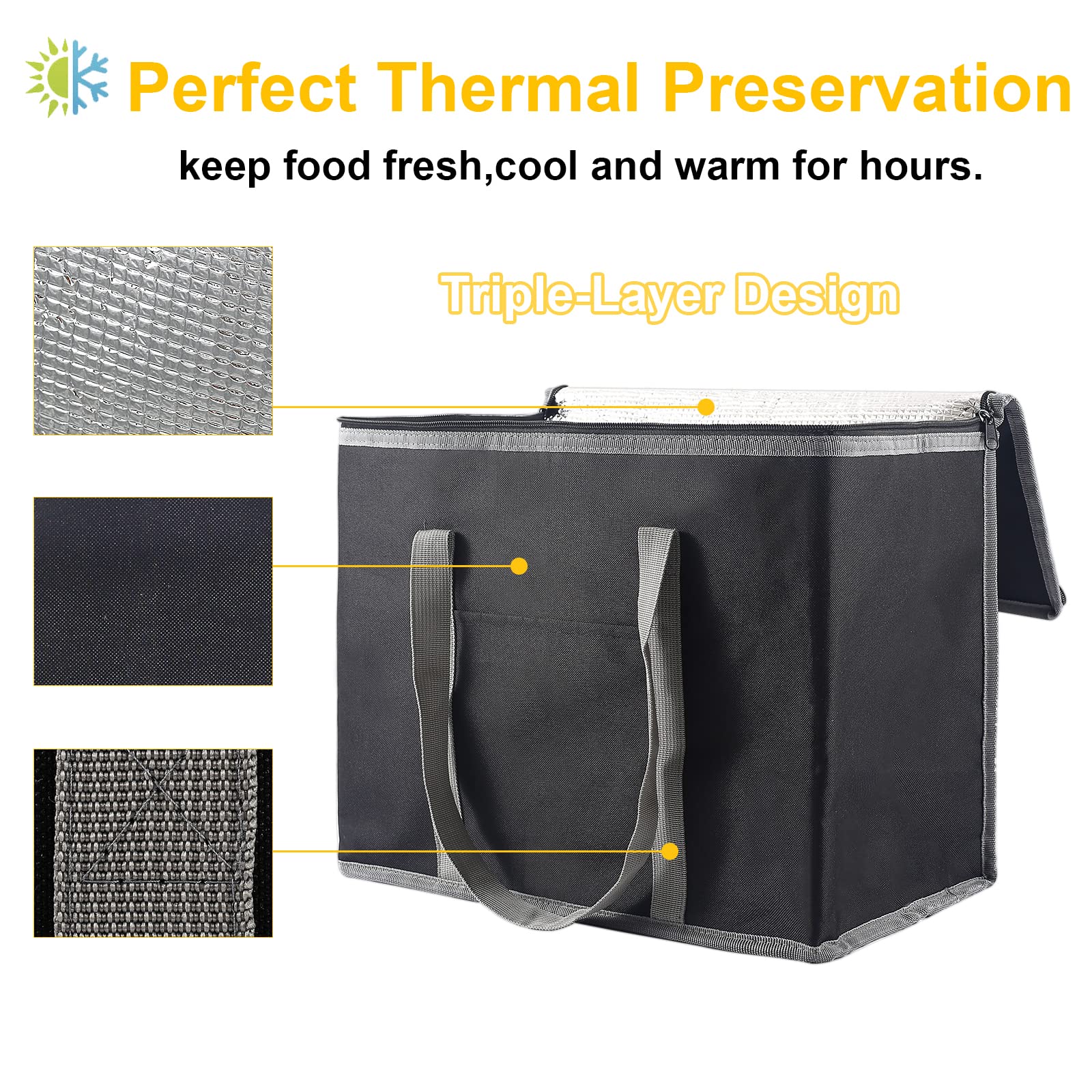 SFBSFL Cool Bag,Large Insulated Lunch Box Soft-Sided Cooling Bag Water-Resistant Leakproof for Picnic Camping BBQ Beach Outdoor (Black) - Image 3