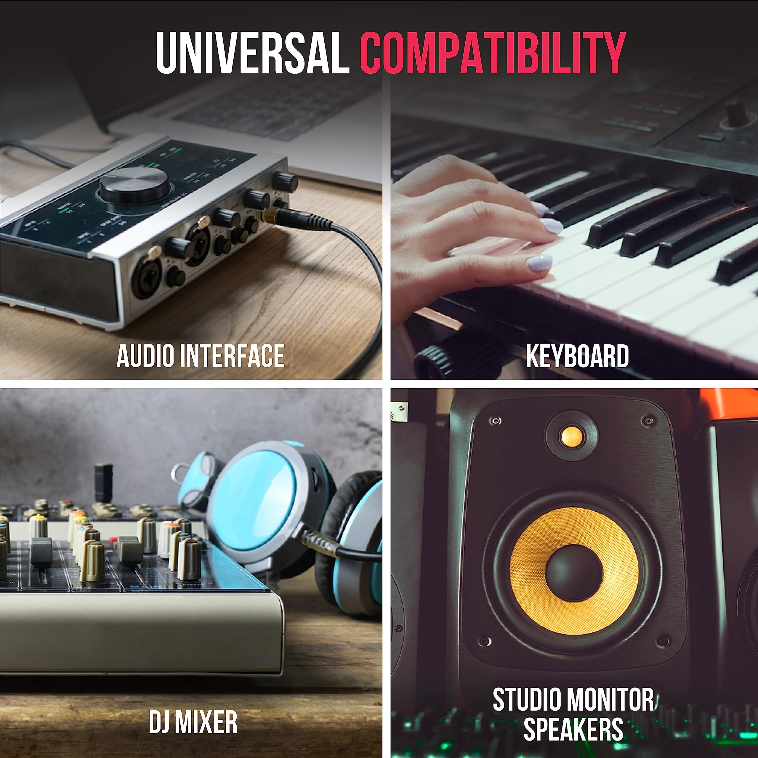 LyxPro Cavo audio bilanciato TRS da ¼" a ¼ TRS, trasferimento del segnale superiore, cavo patch ad alta frequenza cristallino, silenzioso, durevole e flessibile, cavo patch professionale resistente,