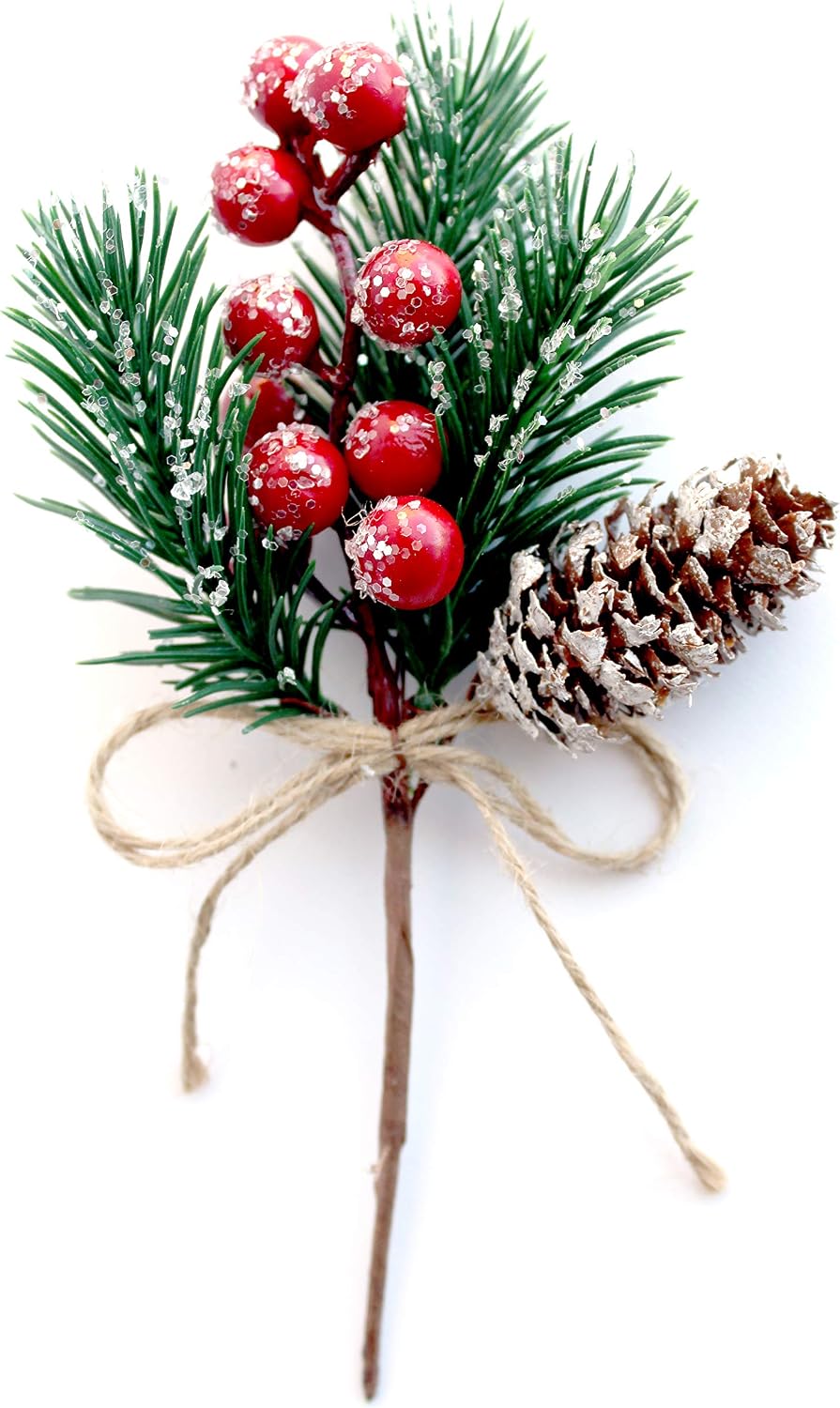 Red Berry Stems Pine Branches Evergreen Christmas Berries Décor 8 PCS Artificial Pine Cones Branch Craft Wreath Pick & Winter Holiday Floral Picks Holly Stem for Decoration DIY Xmas Garland Crafts