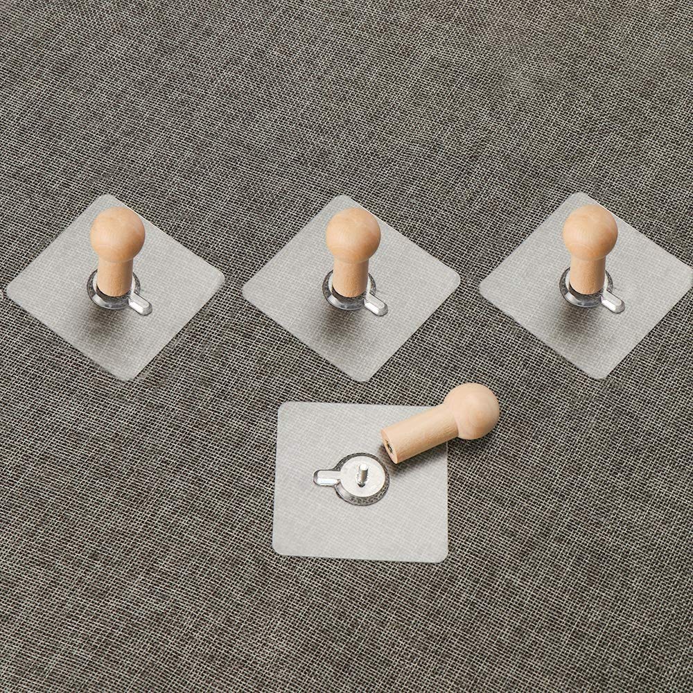 Greeya Adhesive Wooden Wall Hook Hanger | Hanging for Hats, Caps, Jackets, Coat, Bathrobe, Bath Towel, Keys and Kitchen Utensils | Pack of (6)