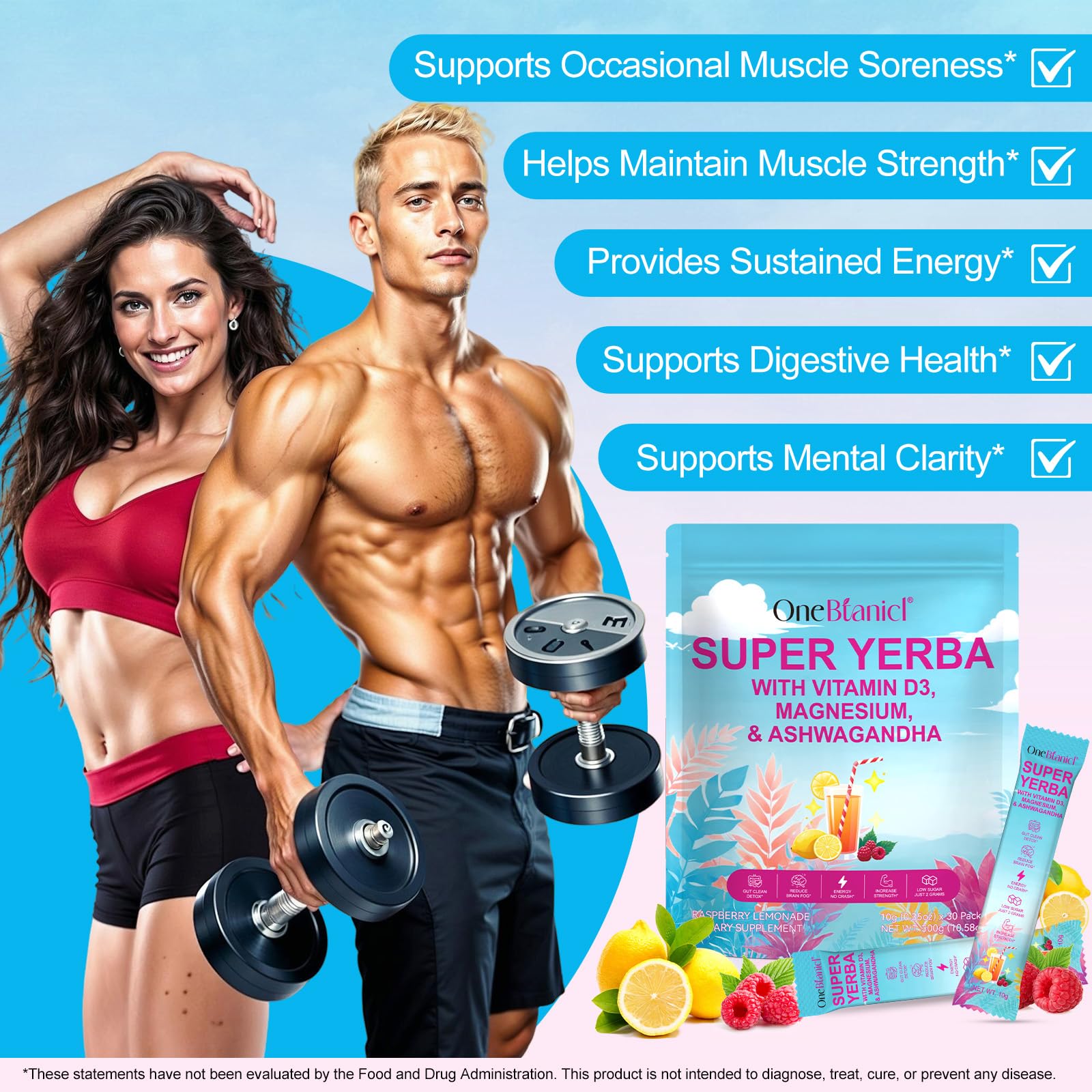 Infusión Super Yerba Mate - 30 Sobres | Energía Natural + Enfoque Mental, 2g Azúcar | Sabor Lima Refrescante con Vitamina D3