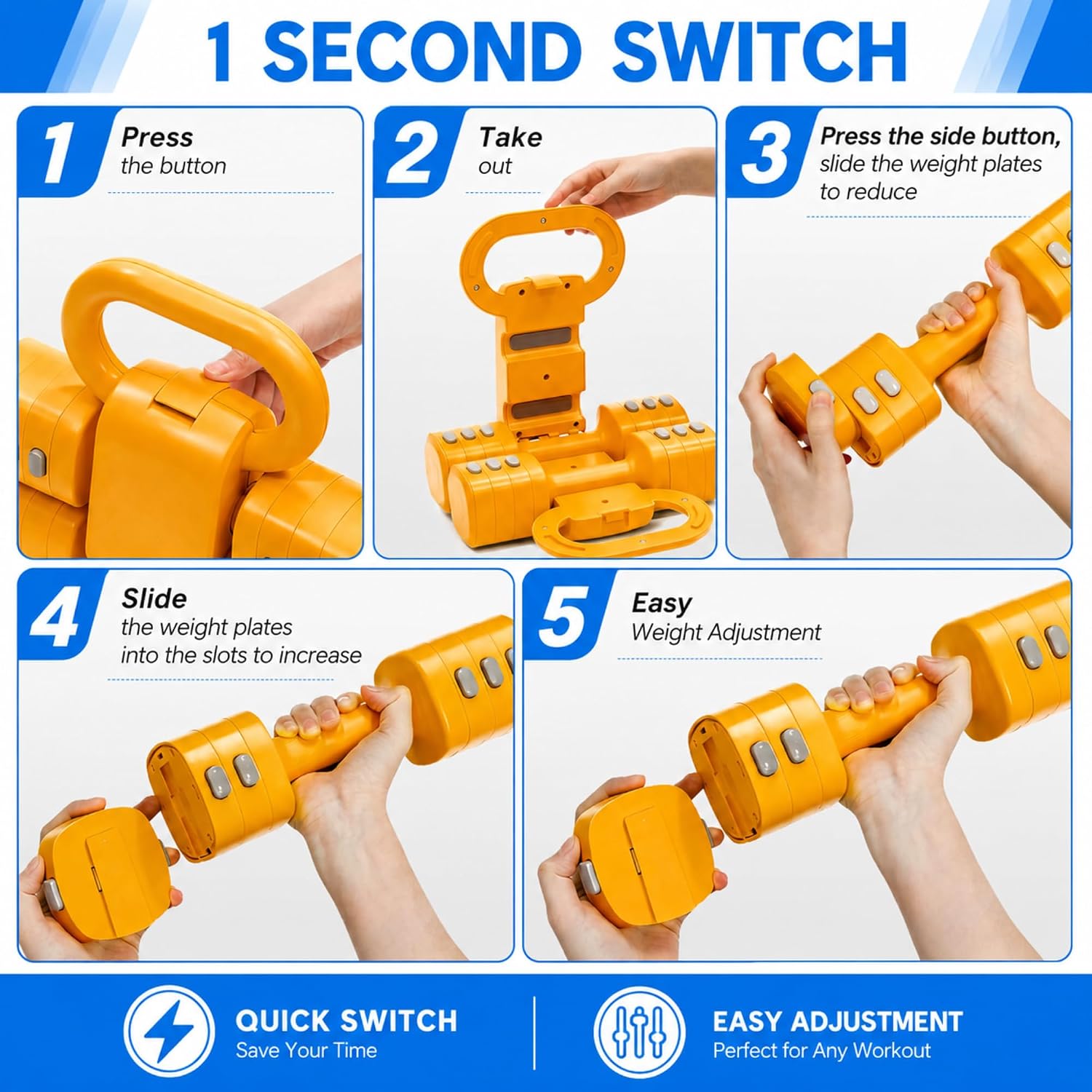 Adjustable Dumbbell Set, 4 in 1 Free Weights for Women with Fast Adjustment, Each 2.2/3.3/4.4/5.5lb Hand Weights, Compatible with Kettlebells for Home Gym Exercise & Fitness