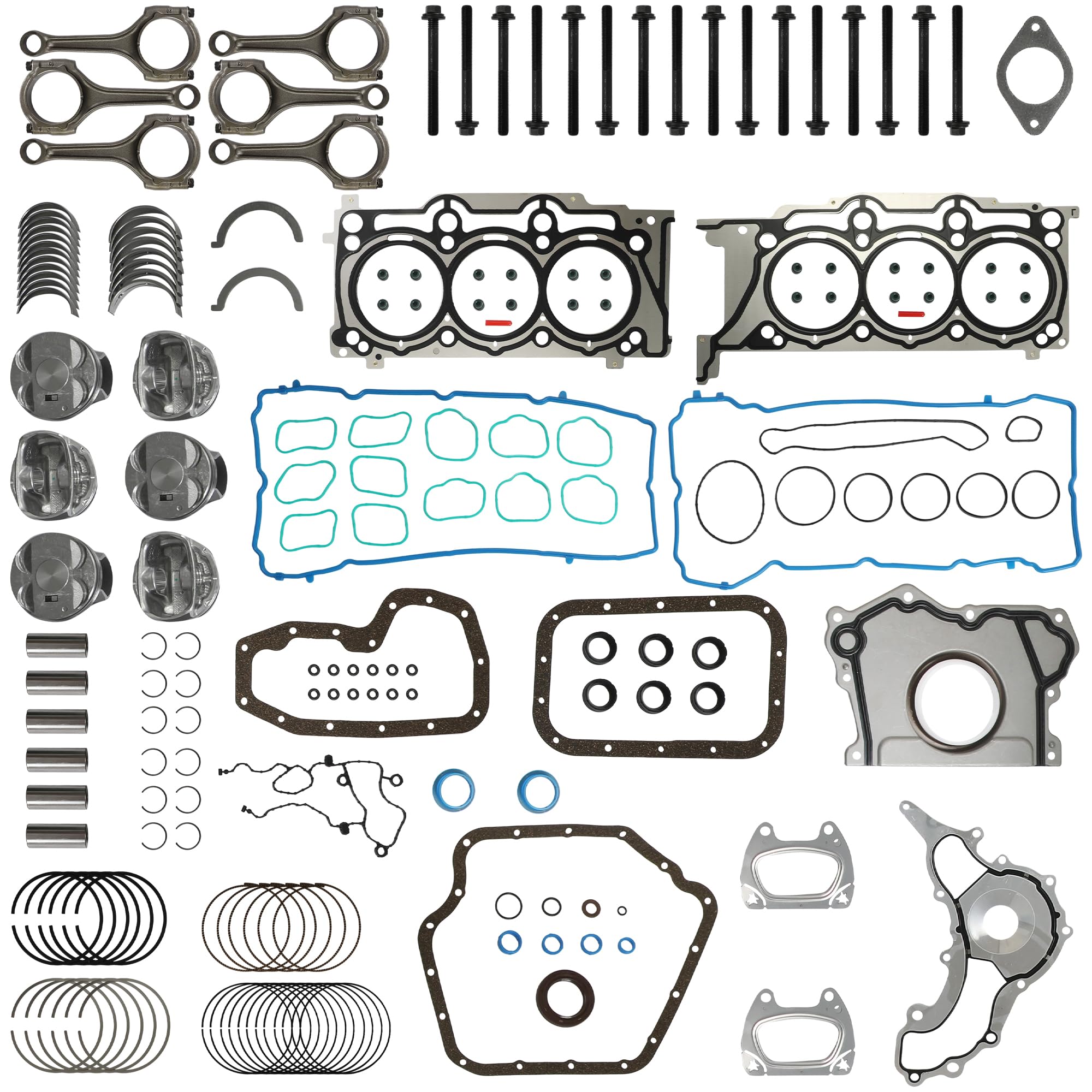 3.6 Pentastar Rebuild Kit w/Connecting Rods & Piston Kit Bearings Bolts Fit for Jeep Wrangler Chrysler 200 Dodge Ram 1500 3.6L V6 2011-2016 5184347AG 5184347AH 5184128AE