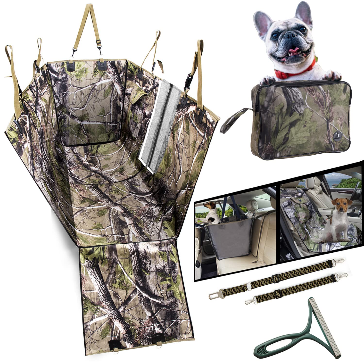 Dog Rear Seat Cover, Car Rear Seat Cover for Dog Cat Pet Waterproof Anti-scratch Non-slip Hammock with Side Wings, Camouflage Pattern Dog Rear Seat Cover for All Cars